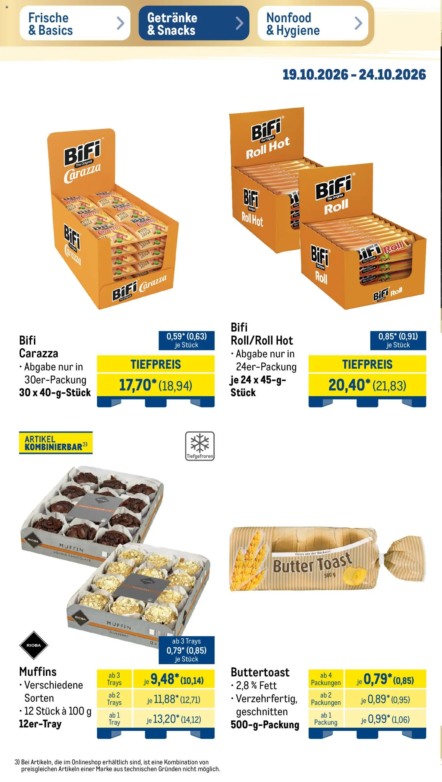 Metro Prospekt – gültig ab 19.10.2026 | Seite: 36 | Produkte: Bäckerei, Butter, Bifi, Pizza
