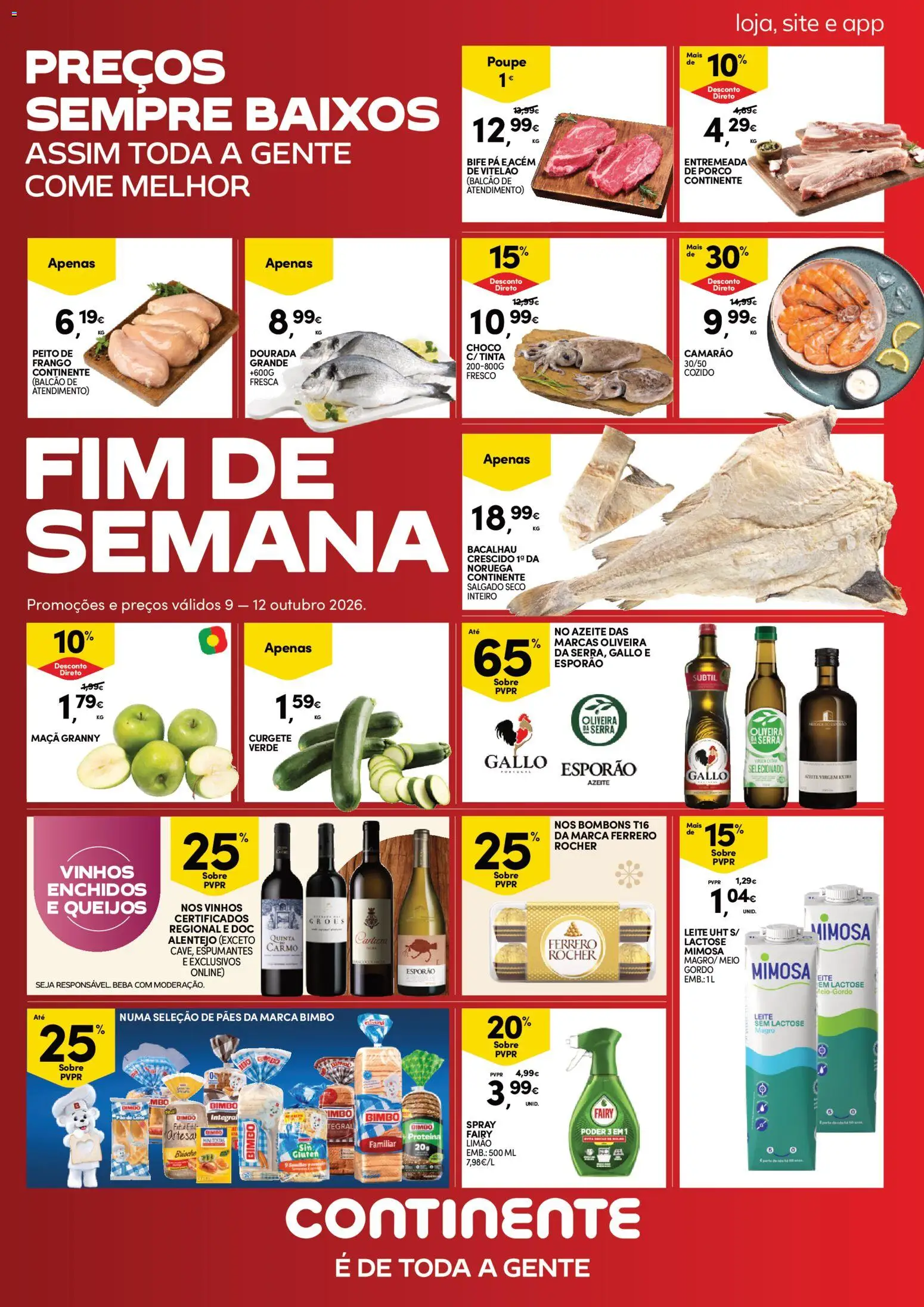Continente folheto Fim de Semana │ válido de 09/10/2026 | Página: 1 | Produtos: Tostas, Tinta, Camarão, Proteina