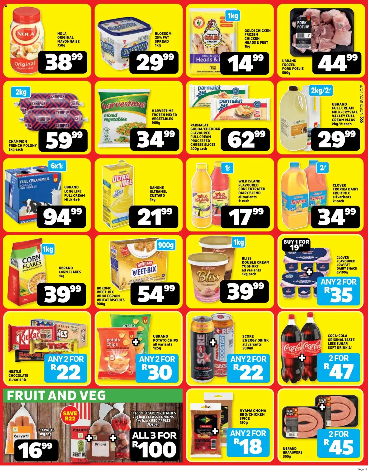 New Usave catalogue – valid from 22/06/2026 | Page: 3 | Products: Cheese, Carrots, Flakes, Onions