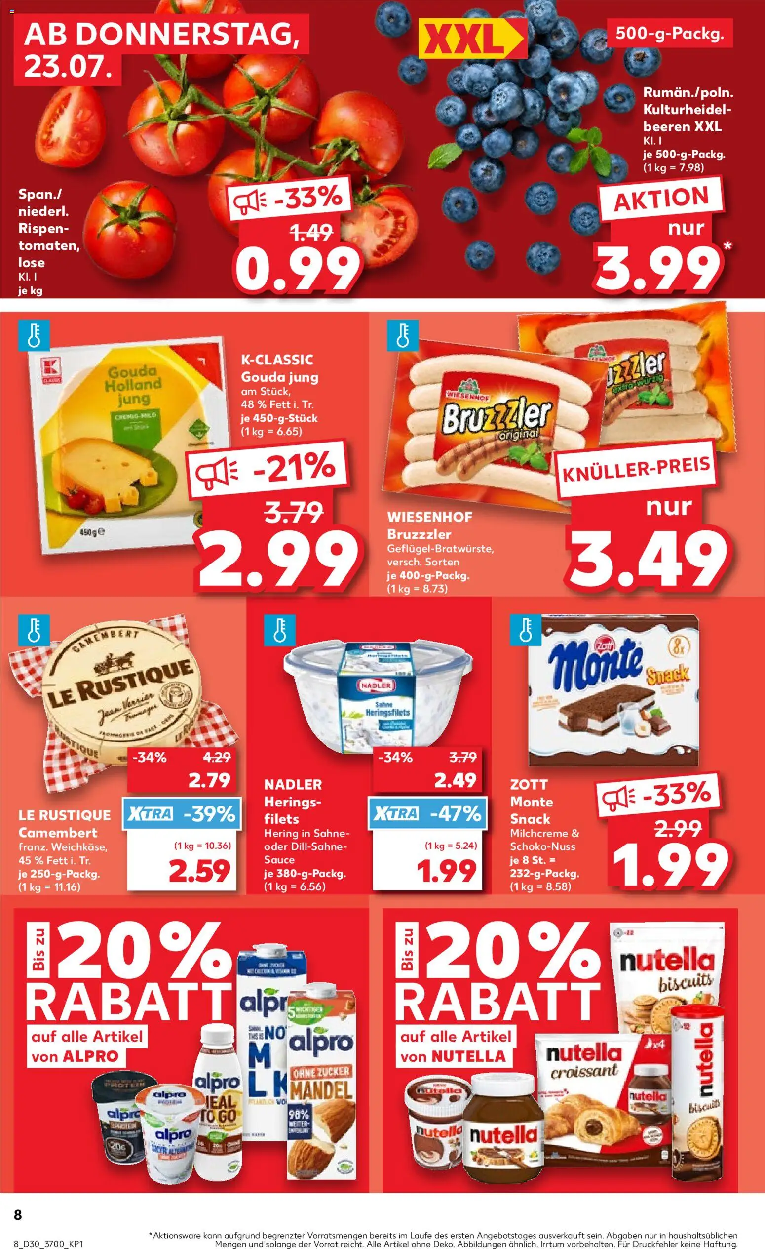 Kaufland Prospekt Rostock – gültig ab 23.07.2026 | Seite: 8 | Produkte: Gouda, Croissant, Zucker, Sahne