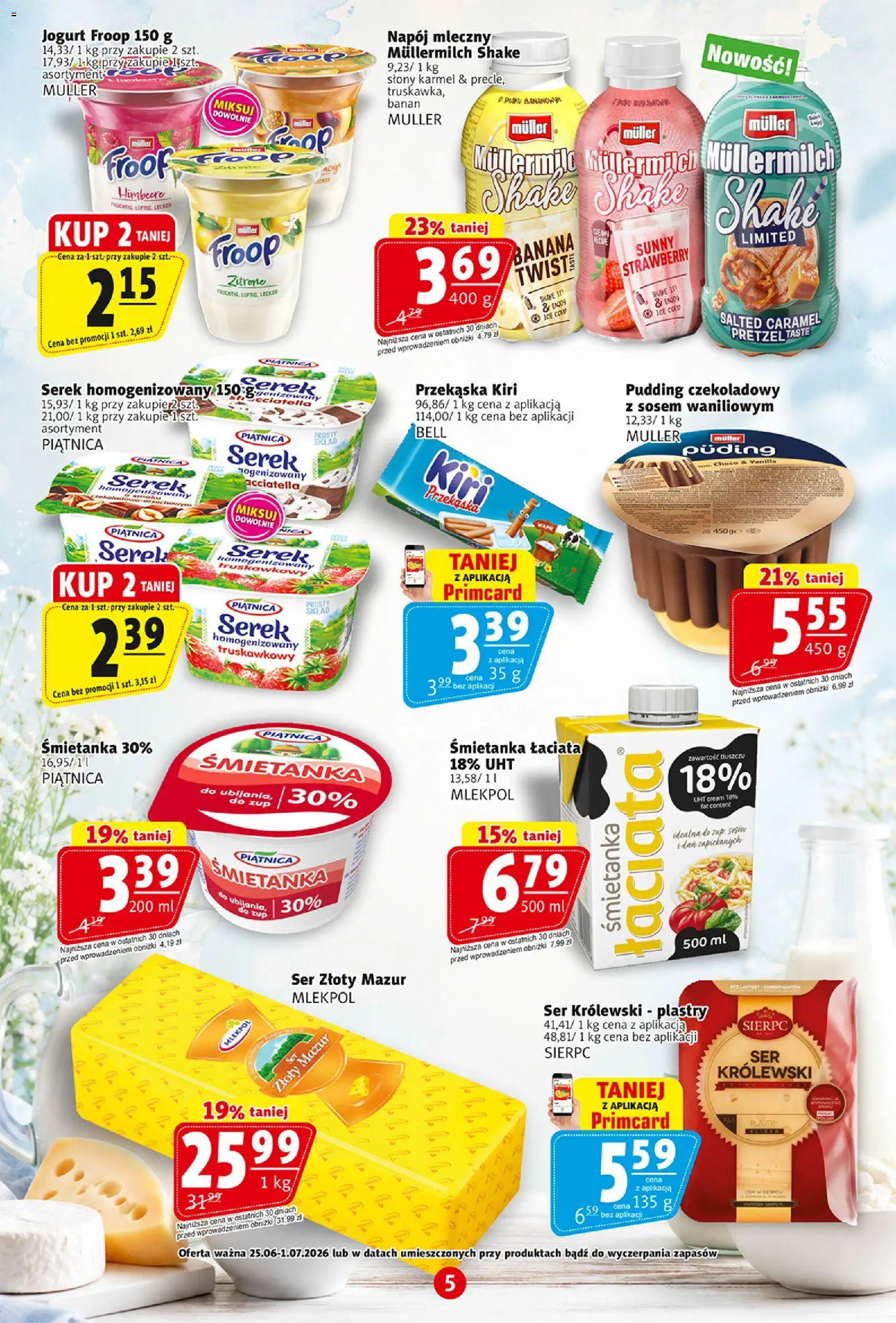 Prim Market gazetka od 25.06.2026 | Strona: 5 | Produkty: Serek homogenizowany, Bell, Ser, Banan