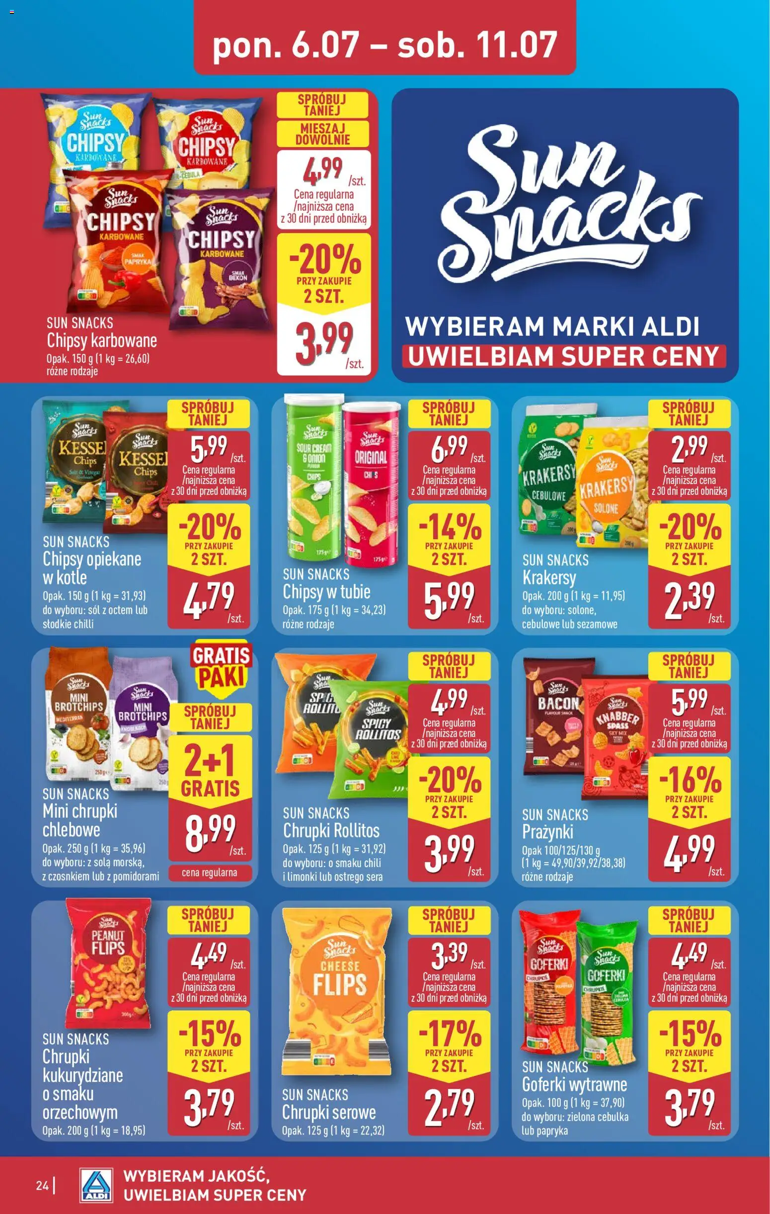 Aldi gazetka od 06.07.2026 | Strona: 24 | Produkty: Chrupki serowe, Papryka, Krakersy, Sól