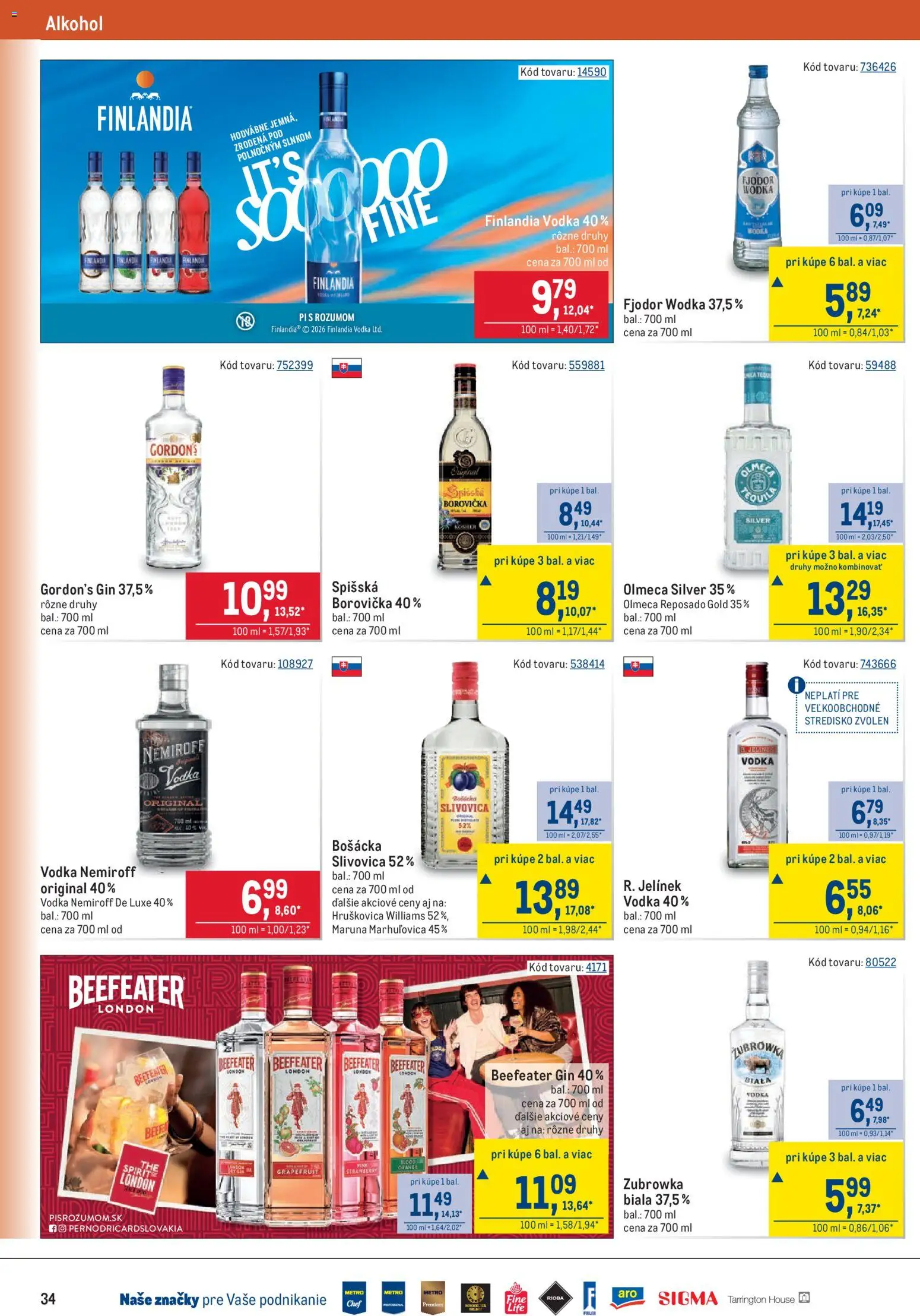 Nové Metro akcie – leták je platný od 29.07.2026 | Strana: 34 | Produkty: Beefeater, Vodka, Grapefruit, Finlandia