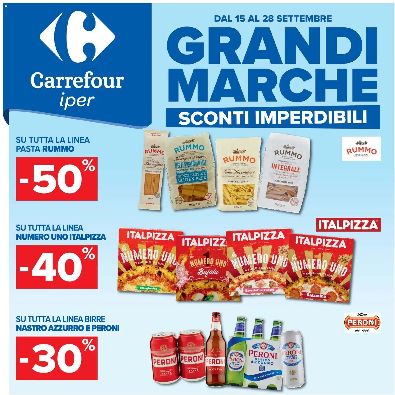 Volantino Carrefour del 15/09/2026 | Pagina: 1 | Prodotti: Rigatoni, Rummo, Pasta, Penne