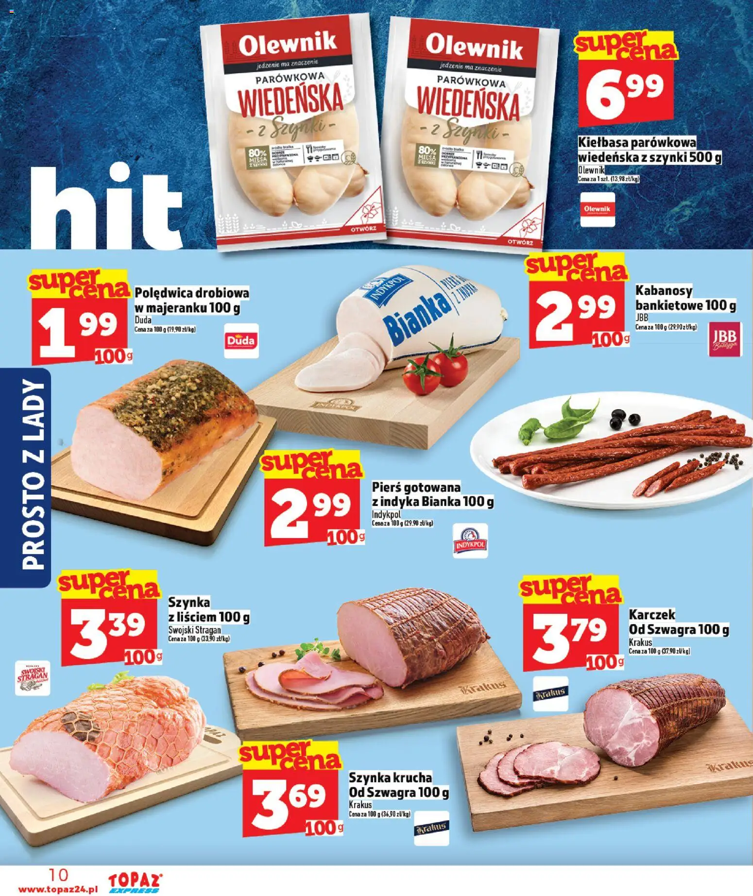 Topaz gazetka - Express od 14.05.2026 | Strona: 10 | Produkty: Kiełbasa, Kabanosy, Szynka