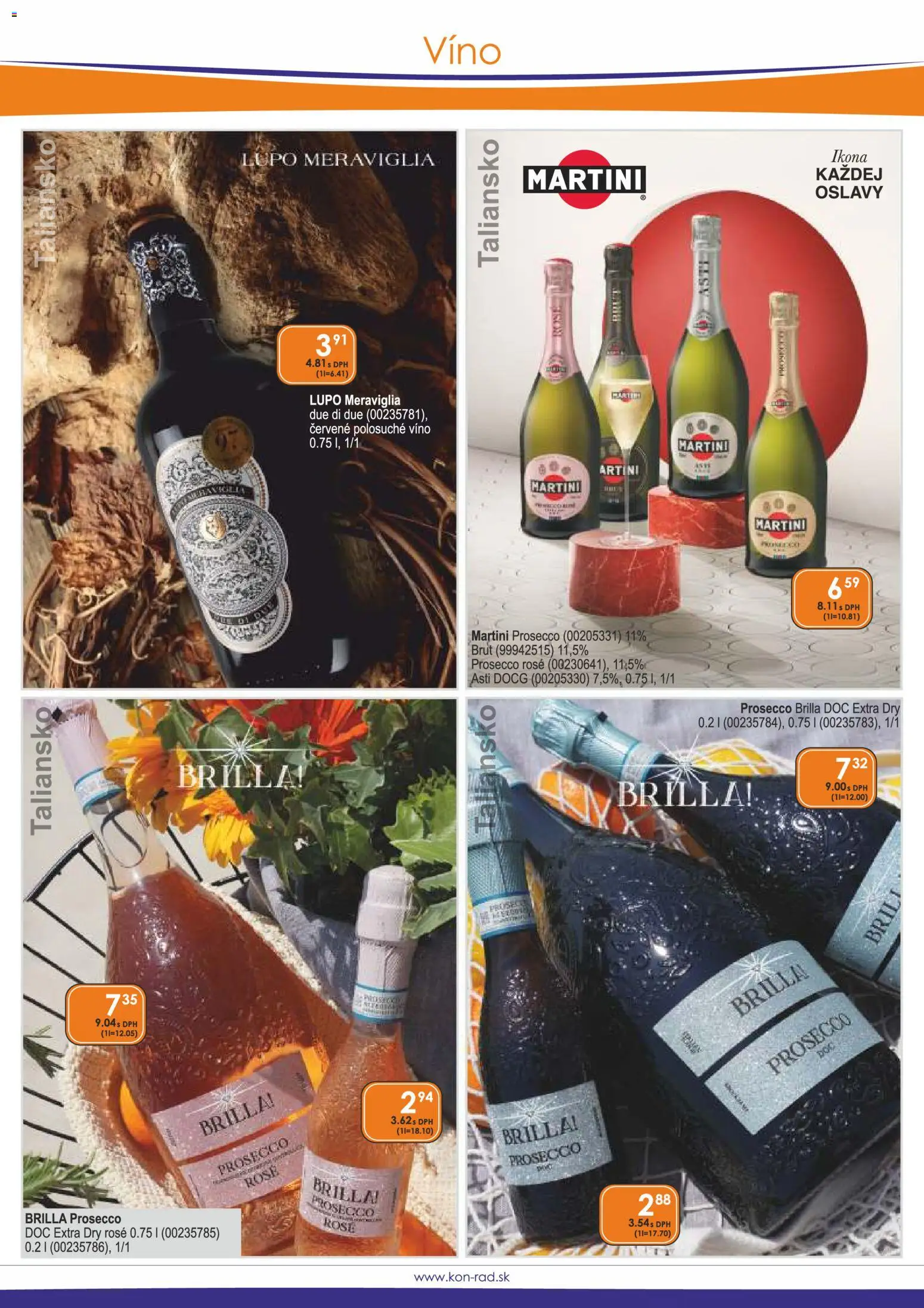 Nové KON - RAD akcie – leták je platný od 01.08.2026 | Strana: 18 | Produkty: Víno, Prosecco, Martini, Martini Prosecco