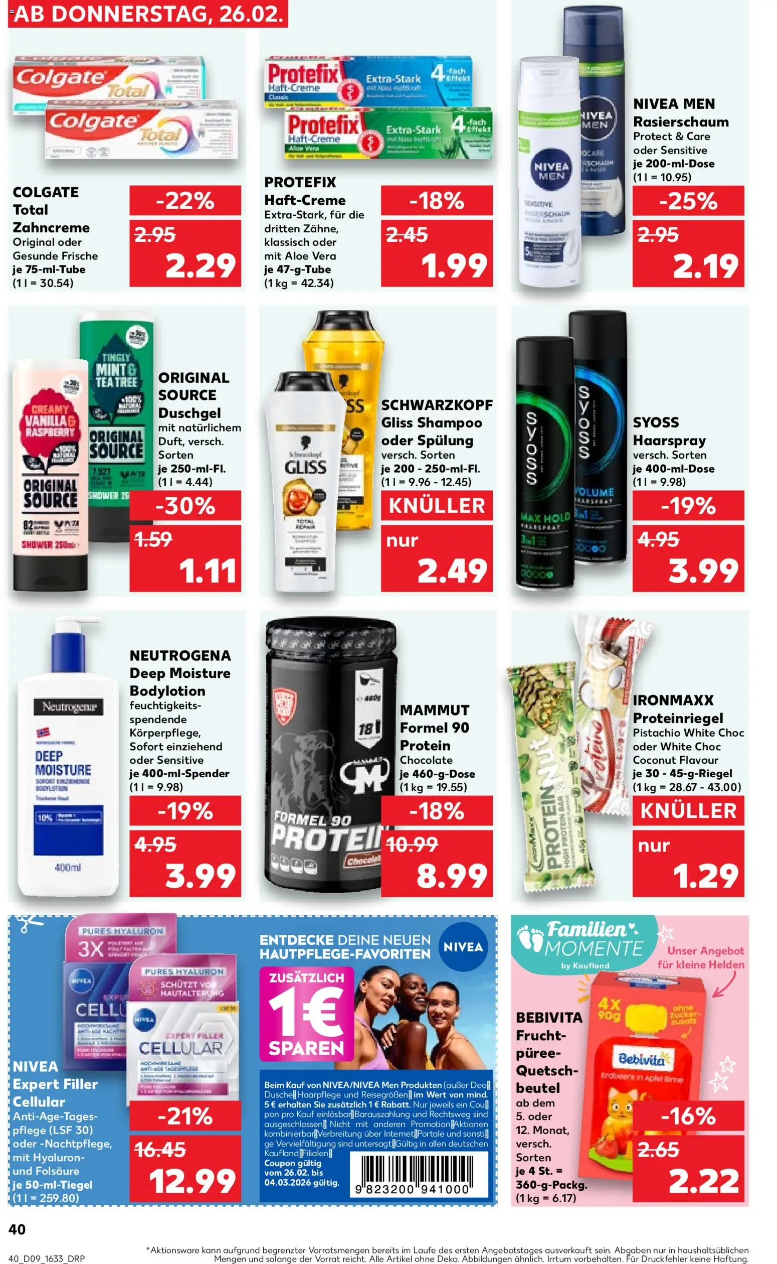 Kaufland Německo leták od 26.02.2026 | Strana: 40 | Produkty: Syoss, Nivea, Aloe vera, Protein
