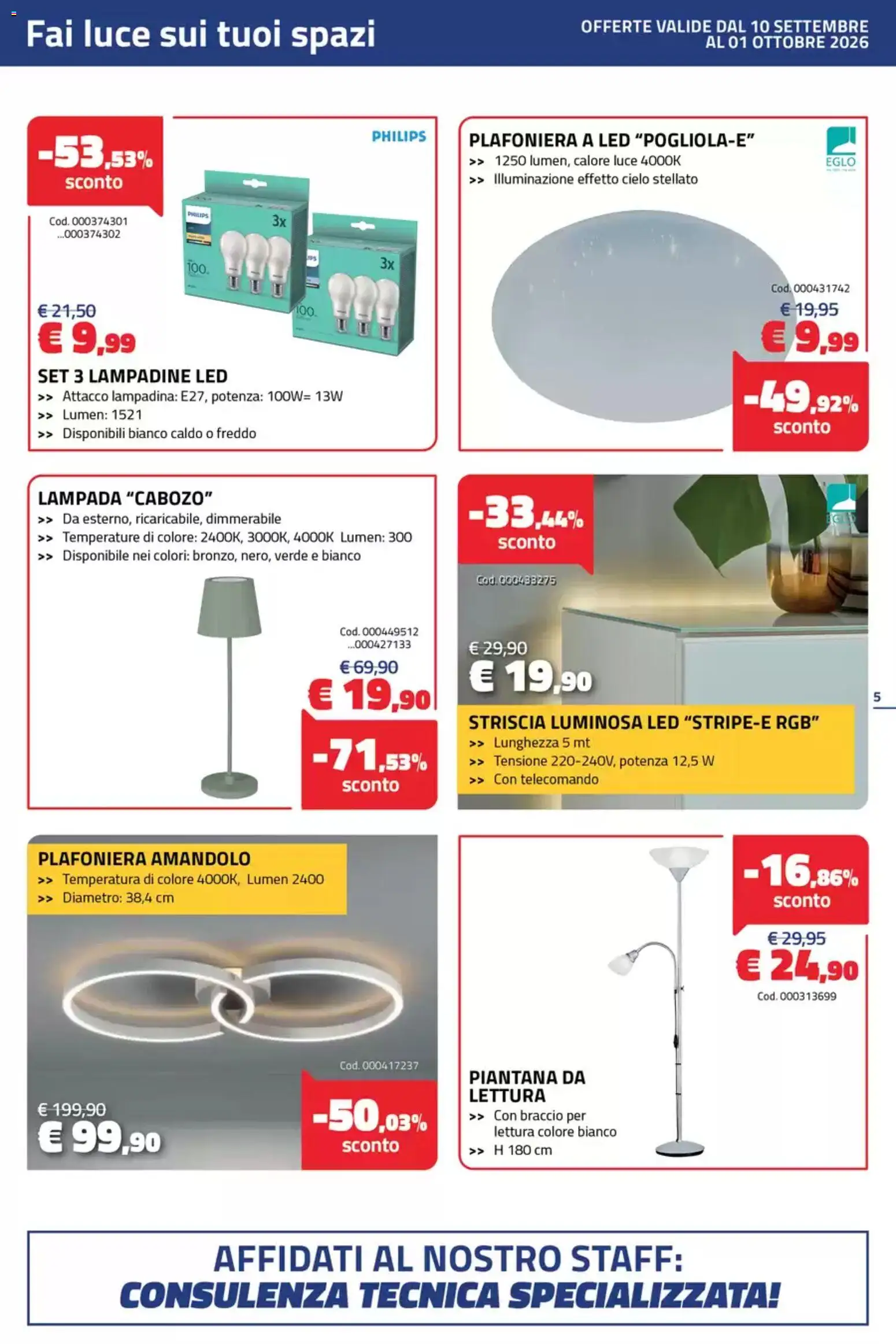 Volantino Eurobrico del 10/09/2026 | Pagina: 5 | Prodotti: Telecomando, Lampada, Illuminazione, Lampadine