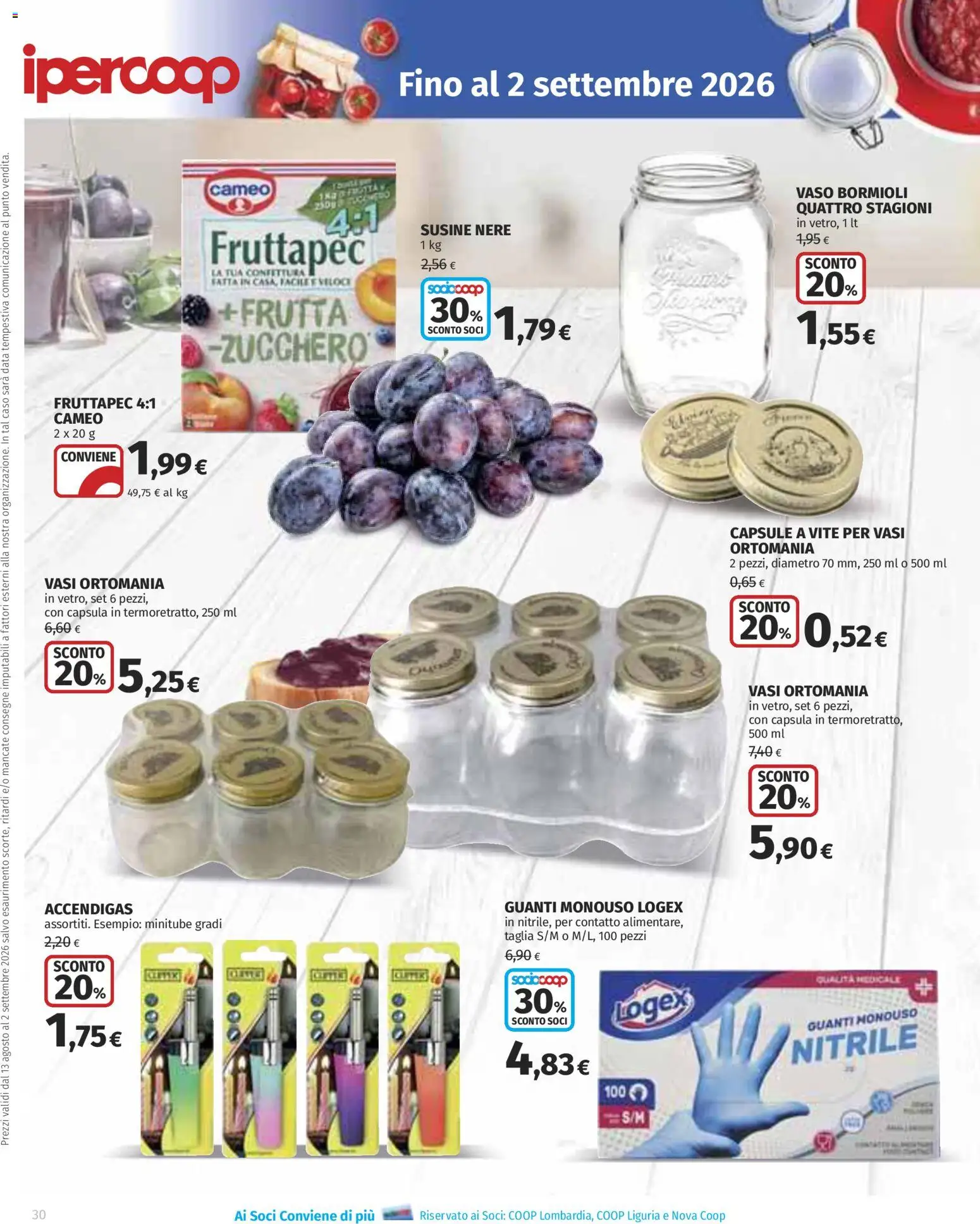 Volantino Ipercoop del 13/08/2026 | Pagina: 30 | Prodotti: Guanti, Susine, Guanti monouso, Vaso