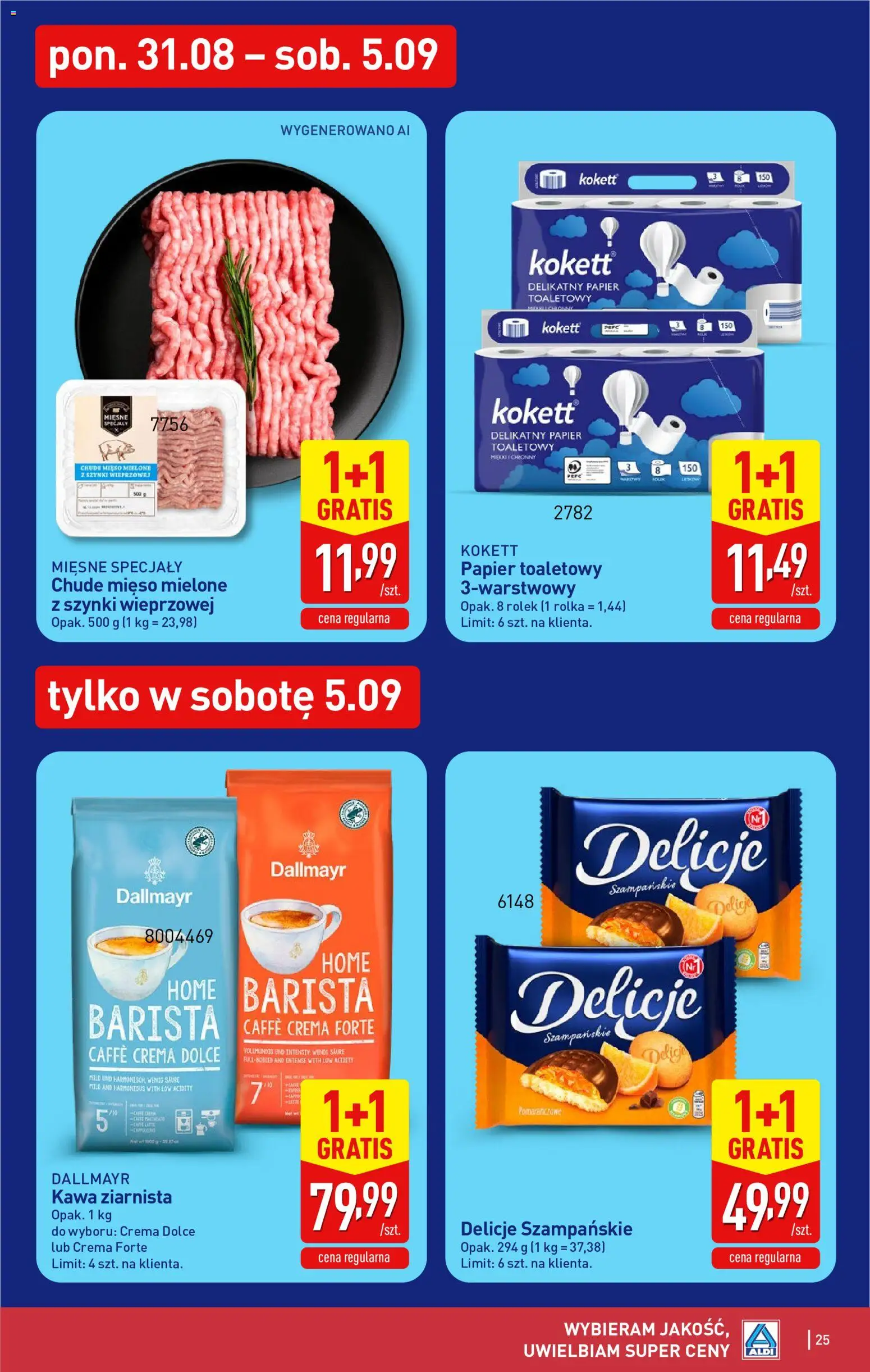 Aldi gazetka od 31.08.2026 | Strona: 25 | Produkty: Specjały, Papier toaletowy, Kawa ziarnista, Mięso mielone