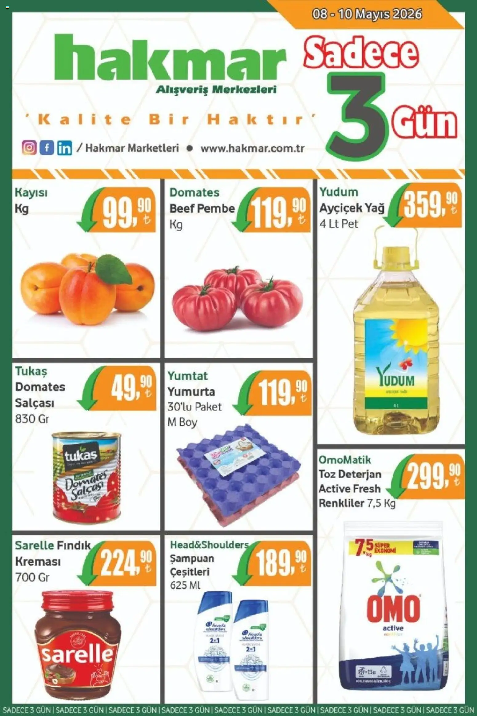 Hakmar - Katalog Sadece 3 Gün - 08.05.2026 tarihinden itibaren geçerlidir | Sayfa: 1 | Ürünler: Yumurta, Domates, Fındık, Kayısı