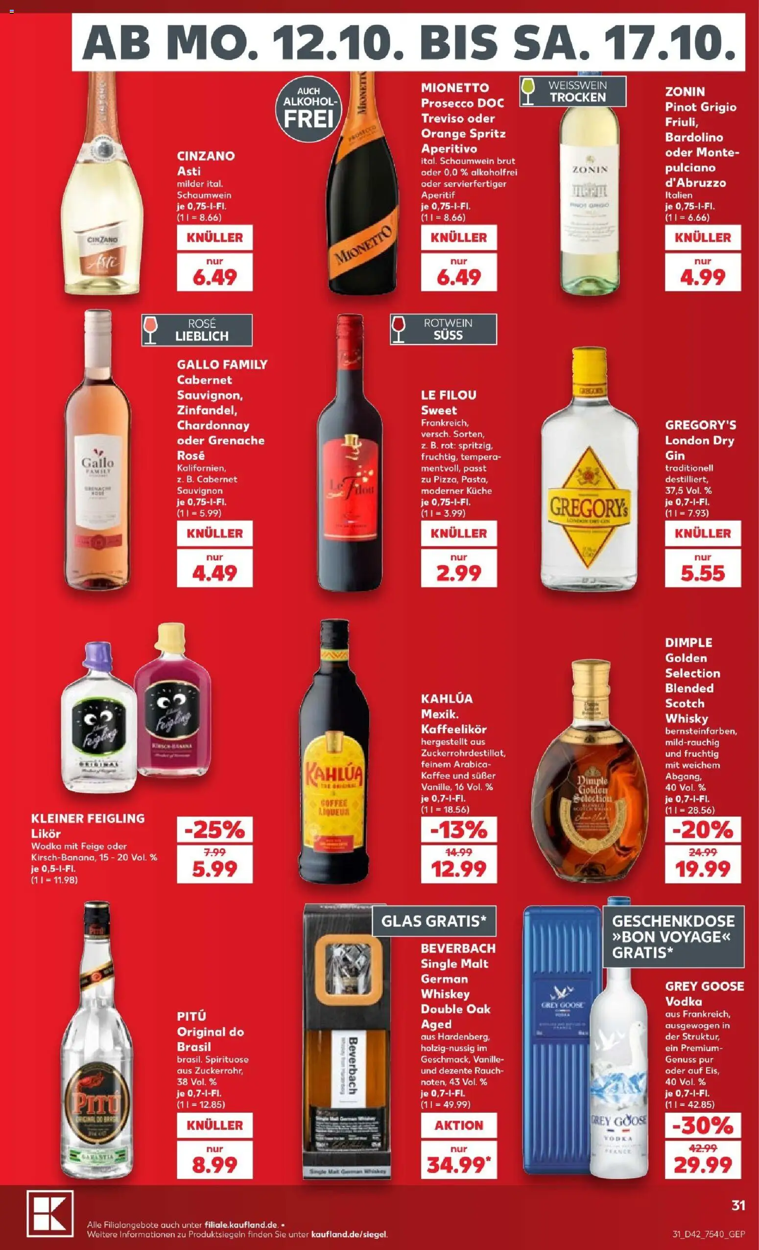 Kaufland Prospekt – gültig ab 12.10.2026 | Seite: 37 | Produkte: Prosecco, Alkohol, Vodka, Whiskey