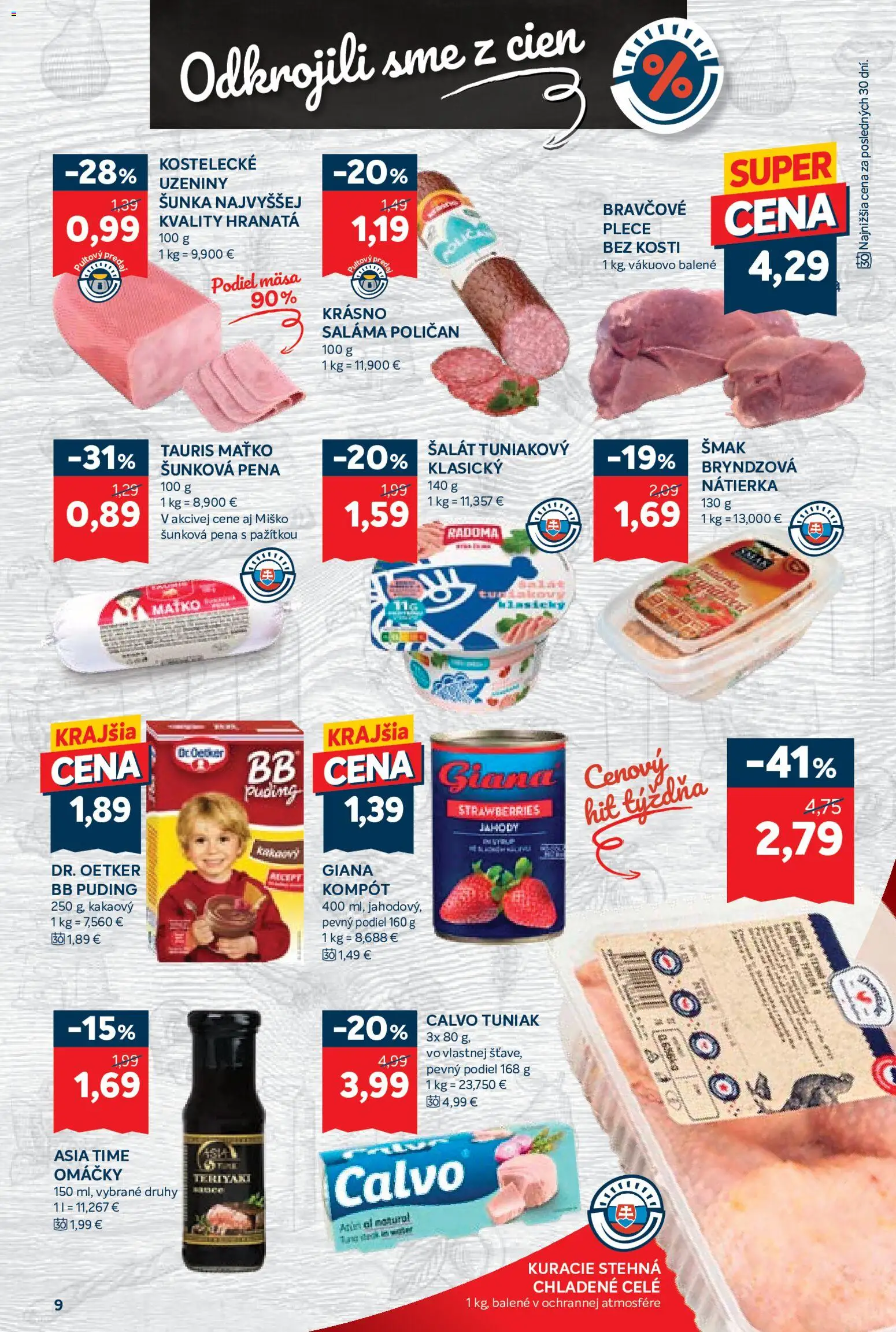 Nové Kraj akcie – leták je platný od 06.08.2026 | Strana: 9 | Produkty: Tuniak, Saláma, Šunka, Kuracie stehná