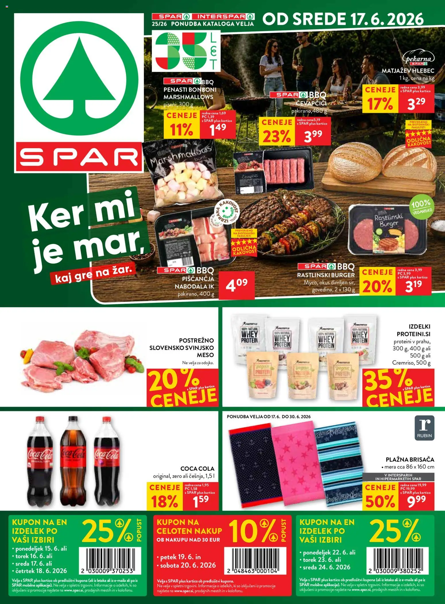 Novi Spar katalog ponudbe – veljaven od 17.06.2026 | Stran: 1 | Izdelki: Brisača, Čevapčiči, Pekarna, Nabodala