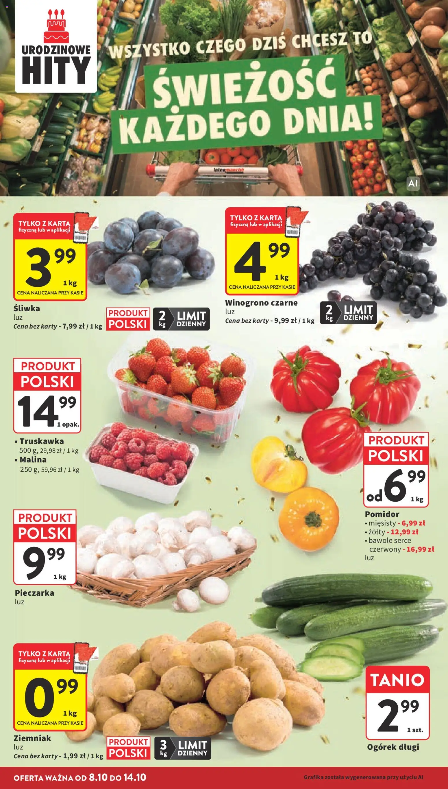 Intermarche gazetka od 08.10.2026 | Strona: 12 | Produkty: Karta, Malina, Winogrono, Ogórek