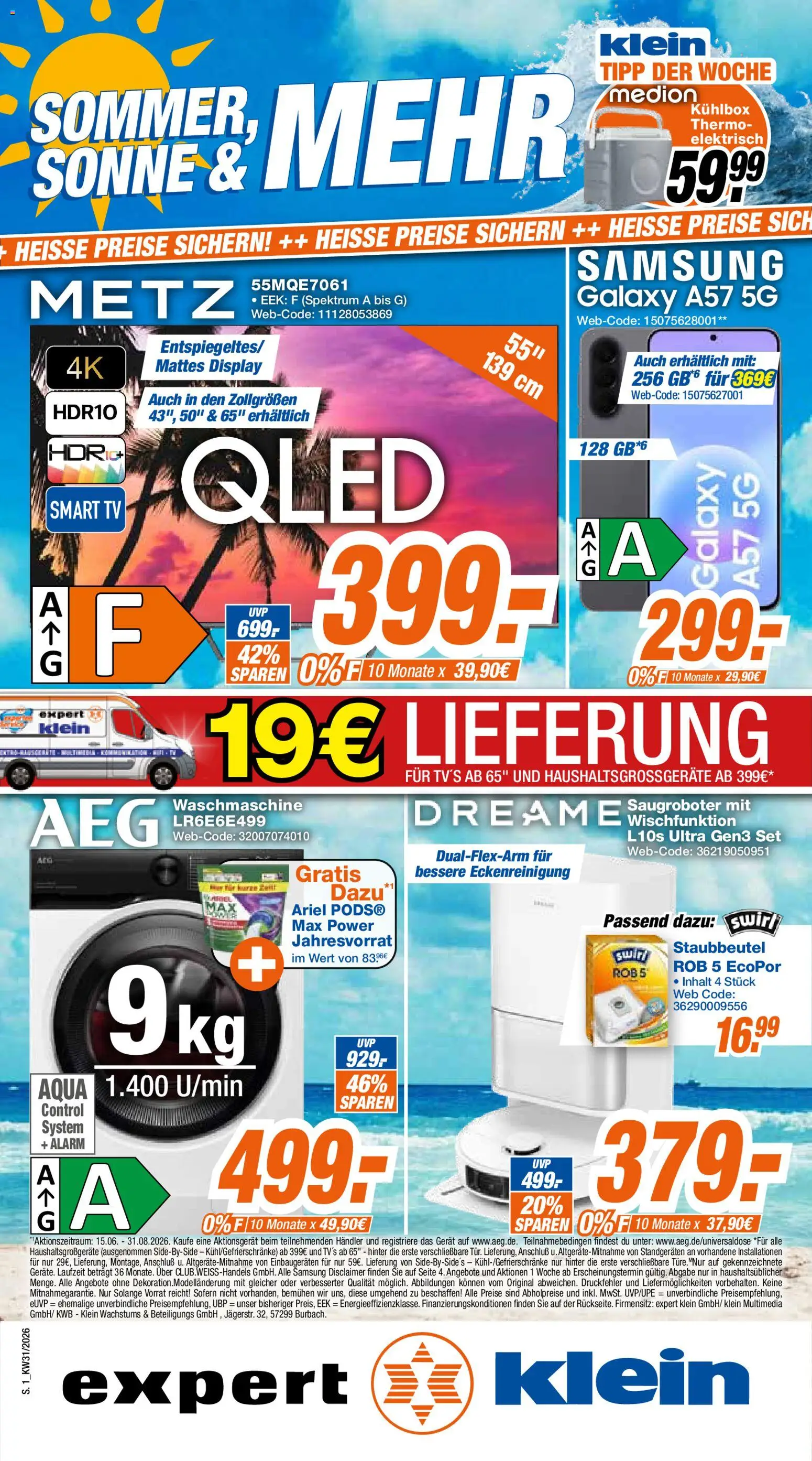 Expert Prospekt Klein – gültig ab 27.07.2026 | Seite: 1 | Produkte: Ariel, Samsung, Smart TV, TV