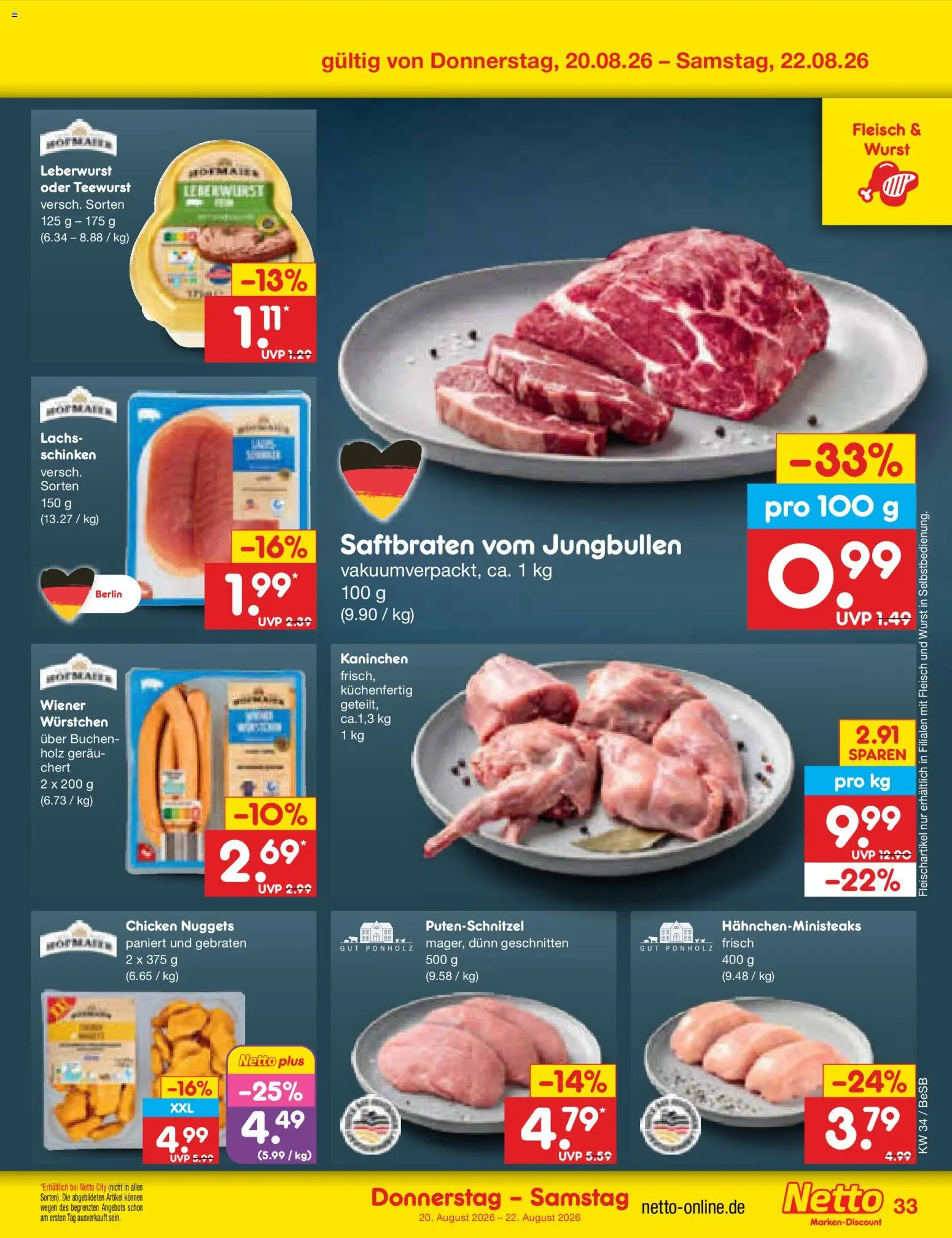 Netto Marken-Discount Prospekt – gültig ab 17.08.2026 | Seite: 51 | Produkte: Kaninchen, Lachs, Wurst, Schinken