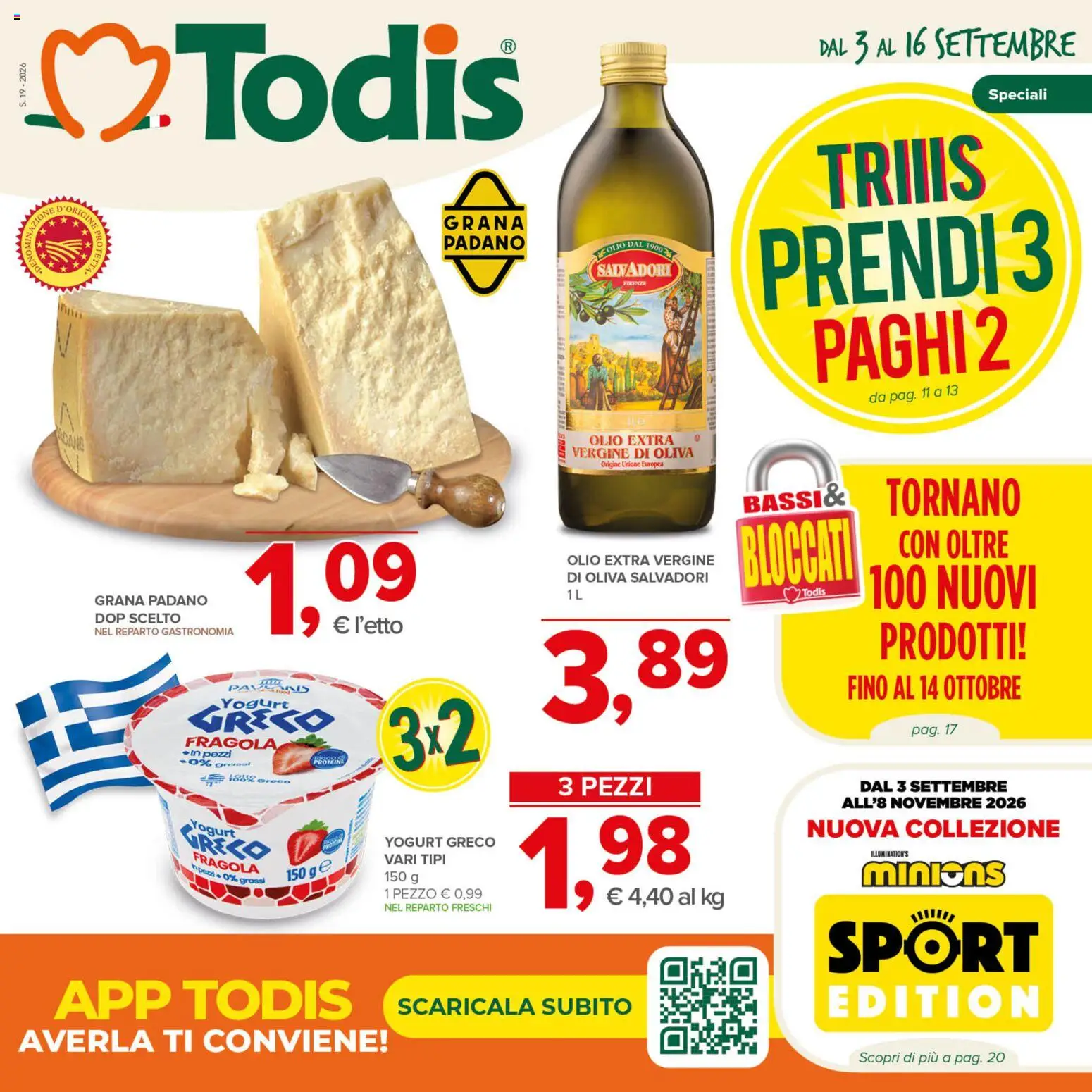 Volantino Todis del 03/09/2026 | Pagina: 1 | Prodotti: Yogurt greco, Yogurt, Olio, Olio extra vergine
