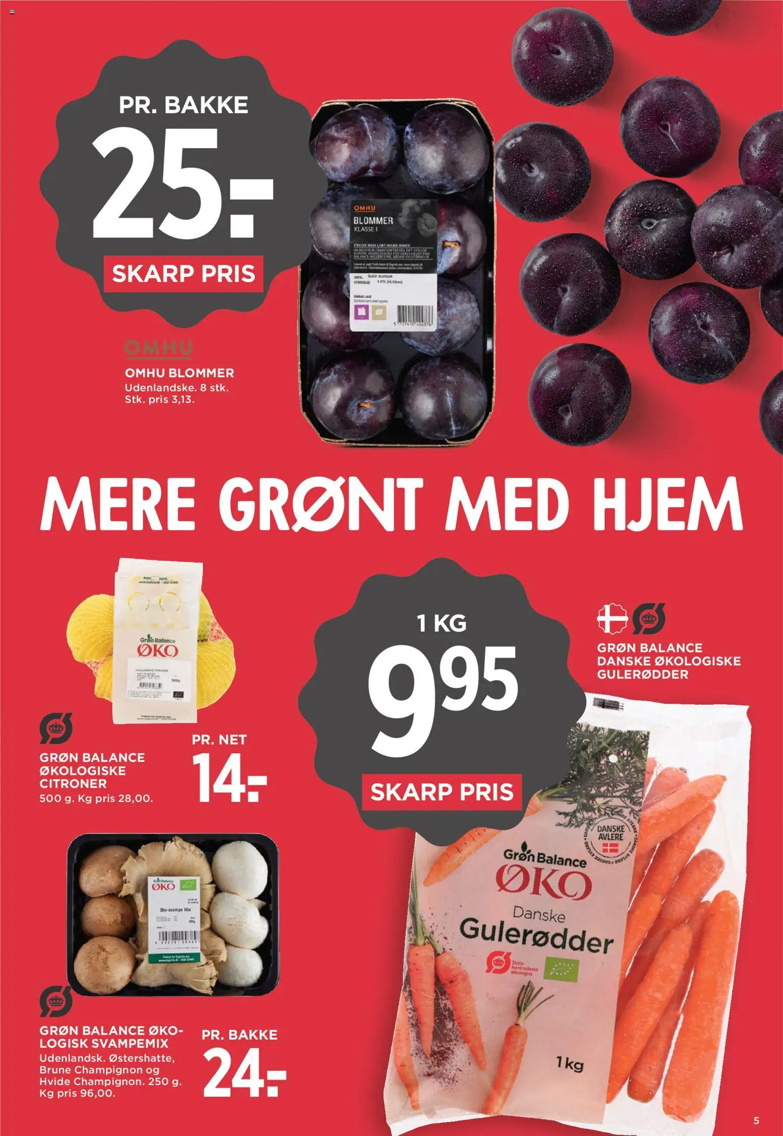 Meny tilbudsavis – gyldig fra 23/10/2026 | Side: 5 | Produkter: Champignon, Citroner, Gulerødder, Blommer