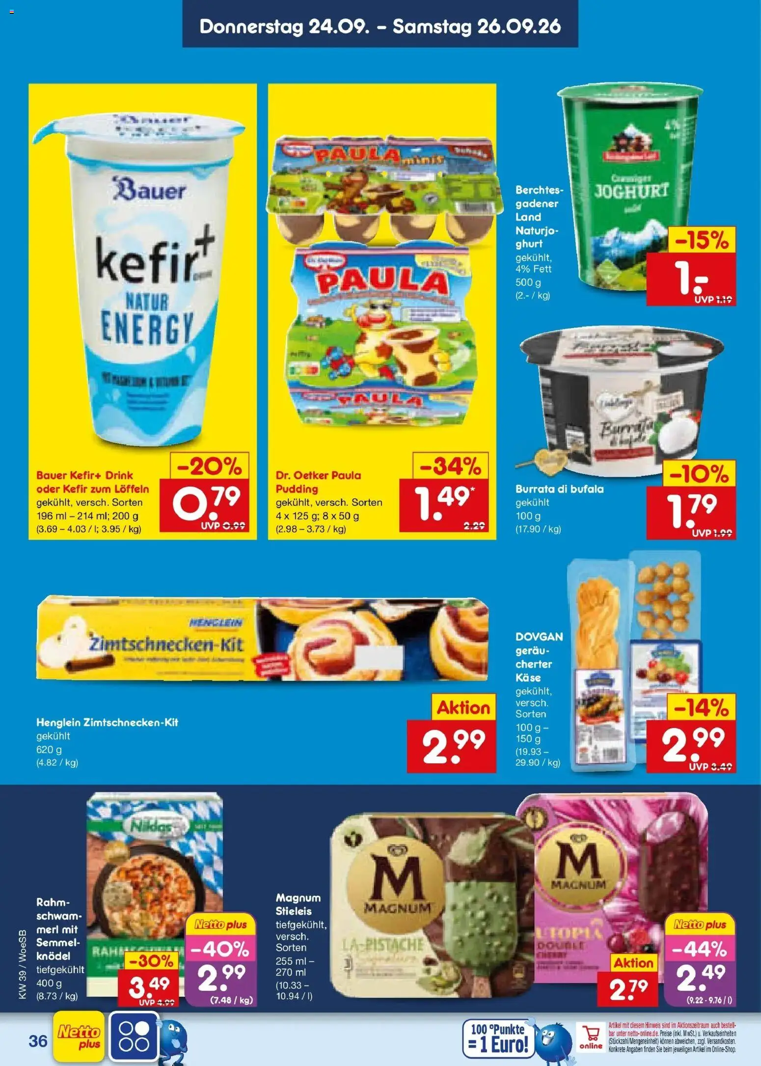 Netto Marken-Discount Prospekt Leonberg – gültig ab 21.09.2026 | Seite: 52 | Produkte: Energy, Käse, Joghurt, Burrata