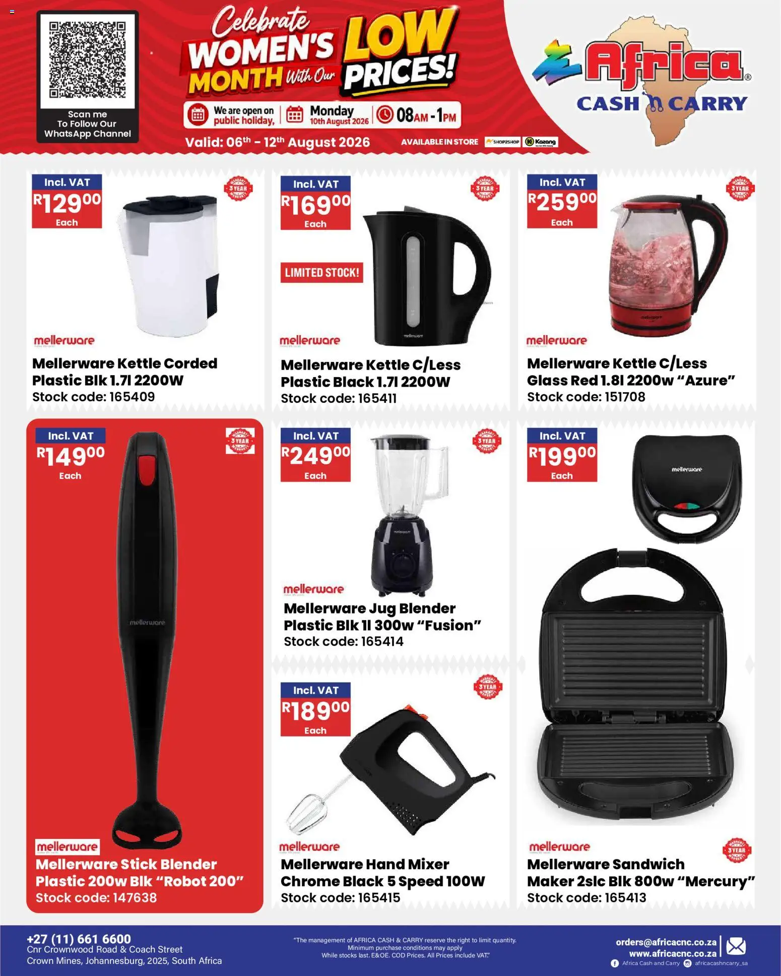 New Africa Cash & Carry catalogue – valid from 06/08/2026 | Page: 36 | Products: Kettle, Mixer, Blender, Stock