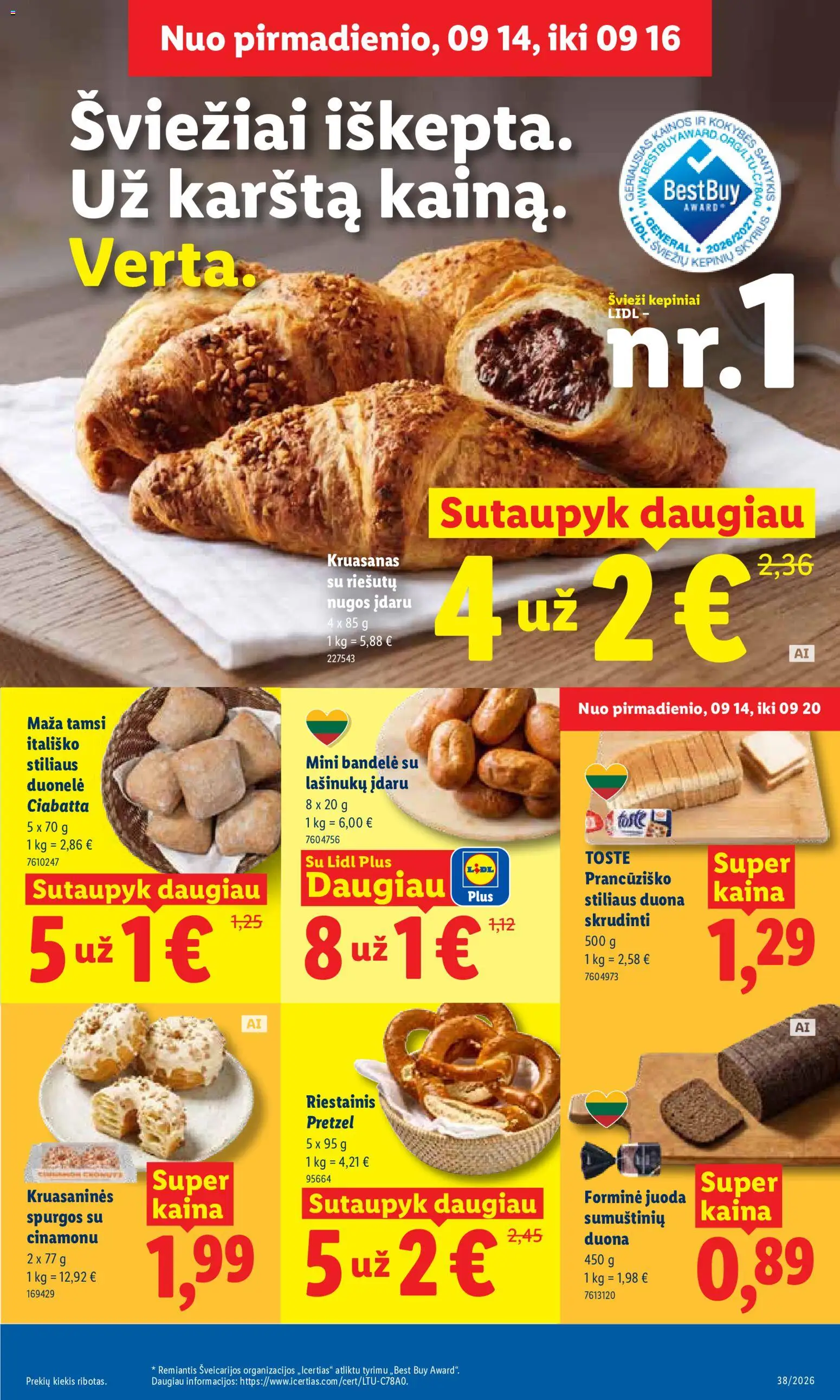 LIDL akcijos nuo 2026.09.14 | Puslapis: 3 | Prekių: Bandelė, Duona