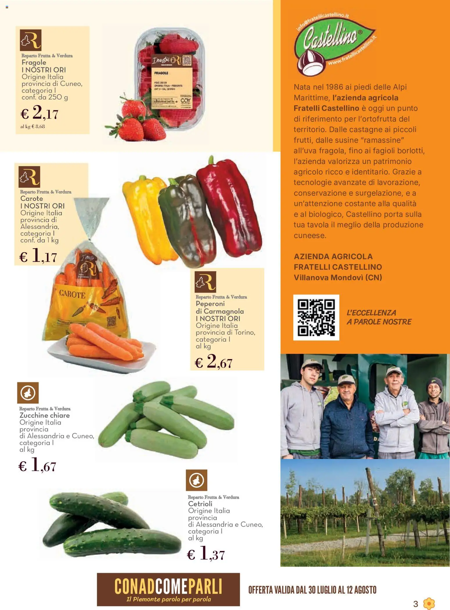 Volantino Conad del 30/07/2026 | Pagina: 3 | Prodotti: Fragole, Fagioli, Frutta, Carote