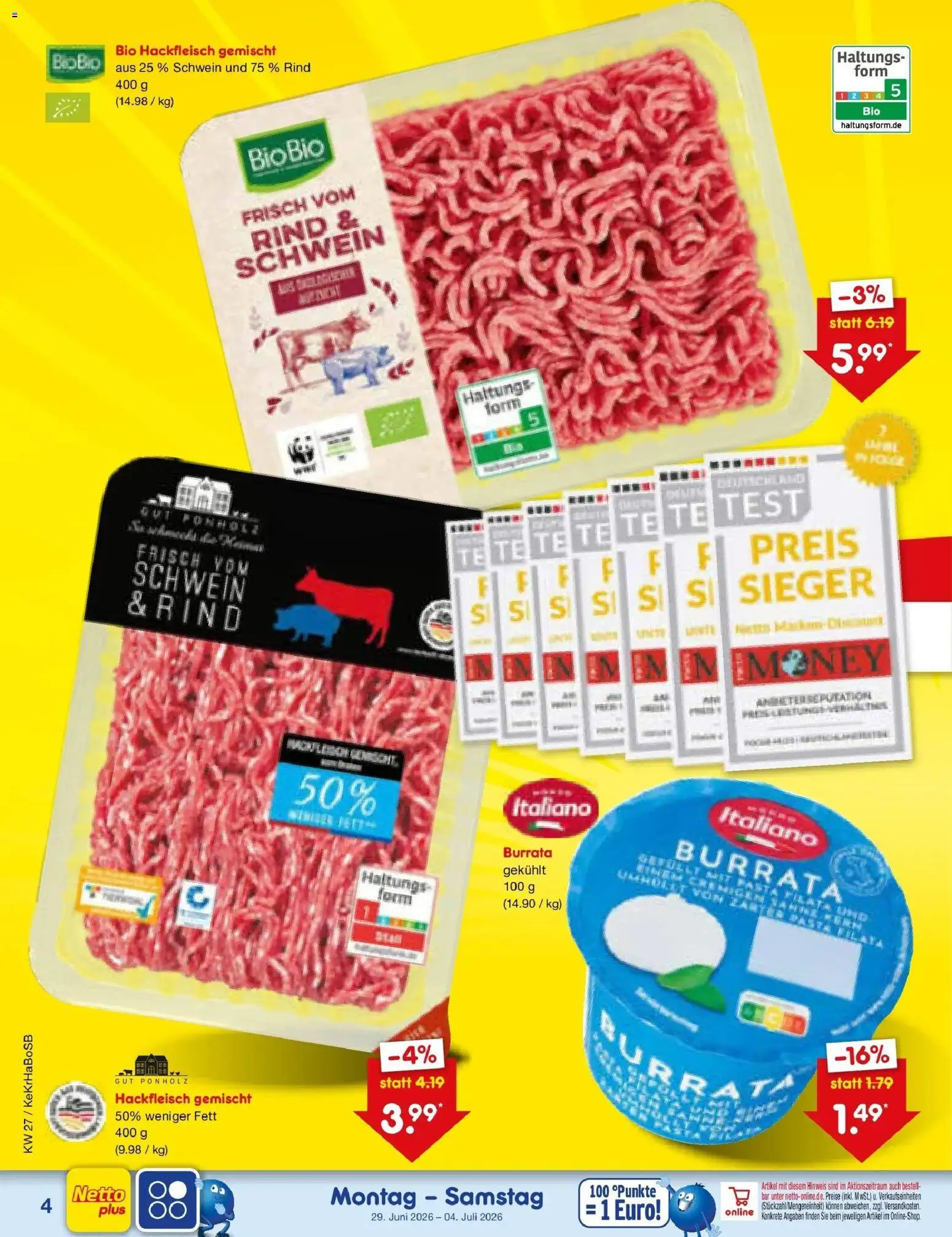 Netto Marken-Discount Prospekt Stadtlohn – gültig ab 29.06.2026 | Seite: 4 | Produkte: Burrata, Hackfleisch