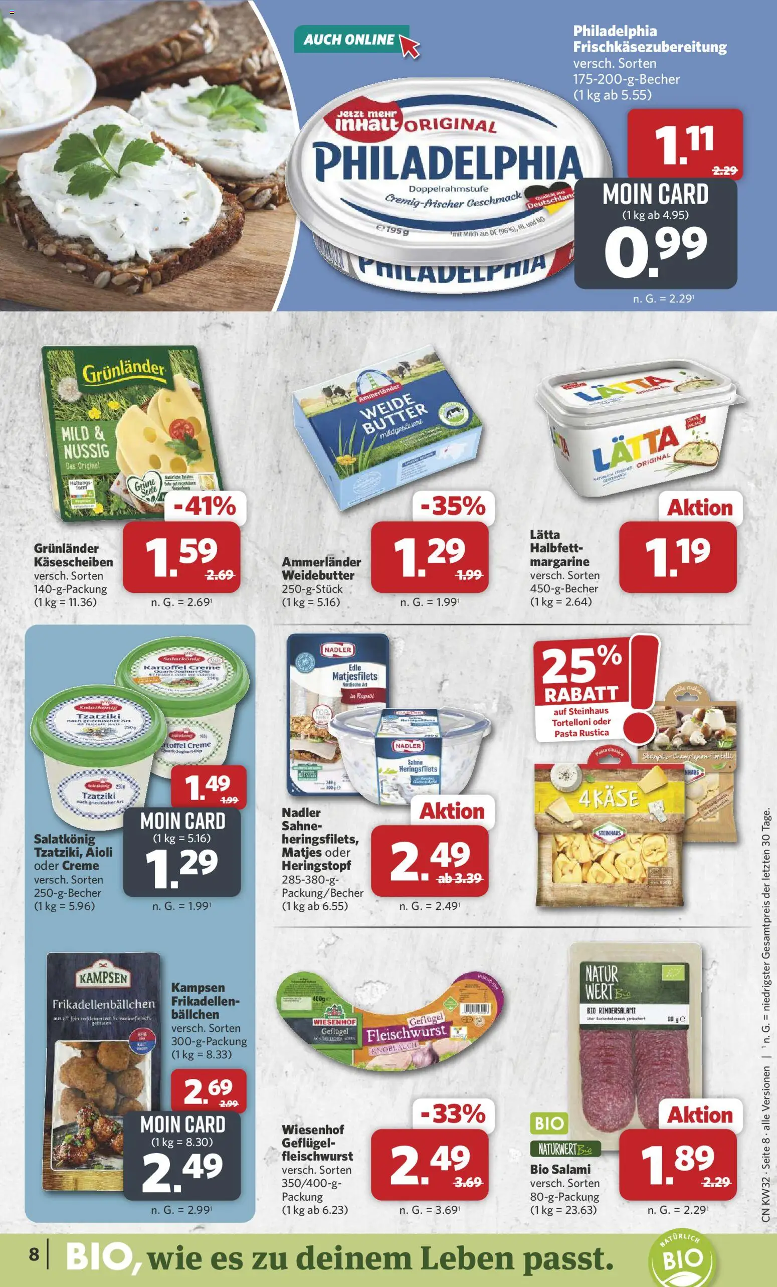 Combi Prospekt – gültig ab 03.08.2026 | Seite: 8 | Produkte: Milch, Butter, Philadelphia, Pasta