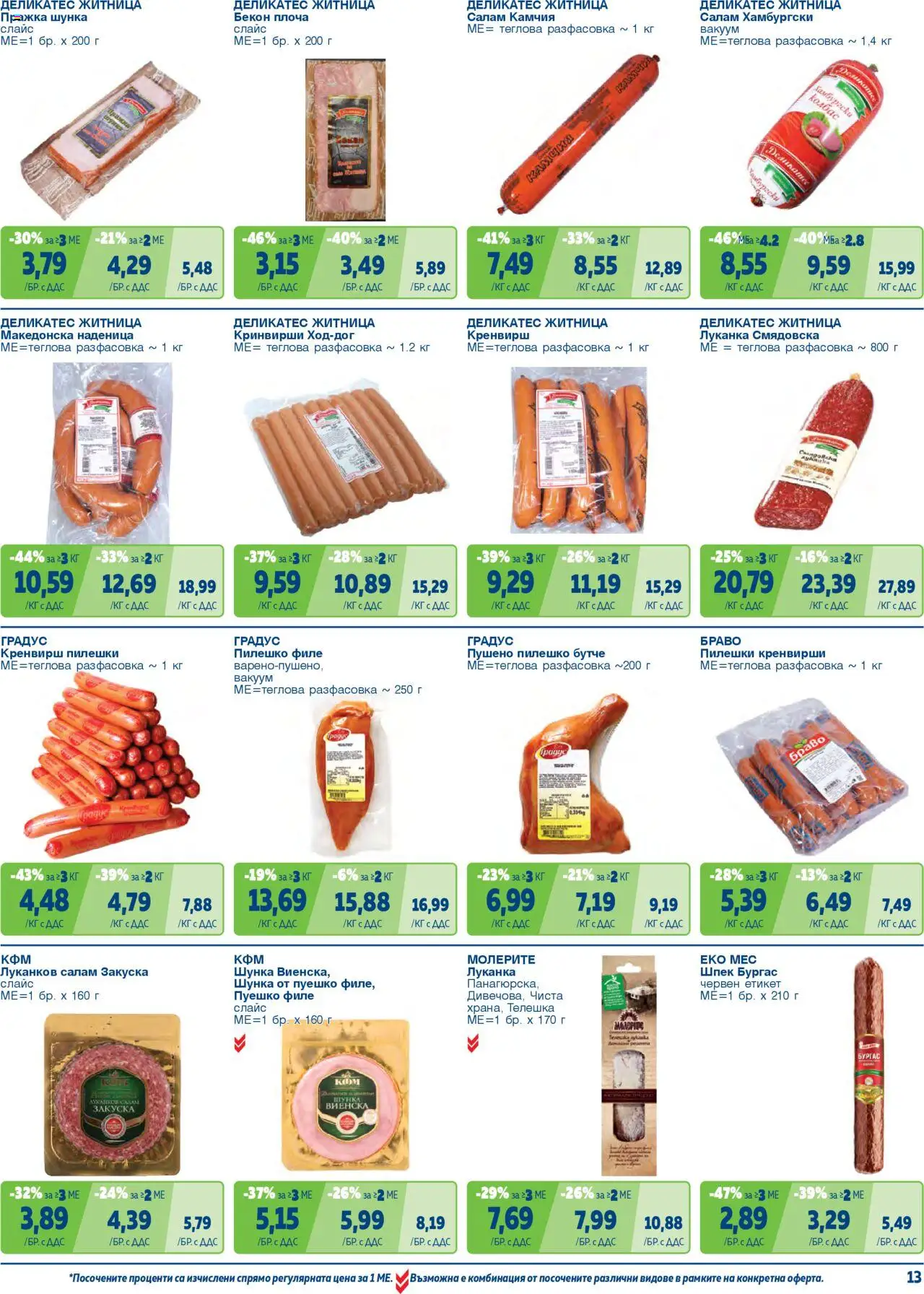 {H1} | Страница: 13 | Продукти: Шунка, Наденица, Бекон, Пуешко