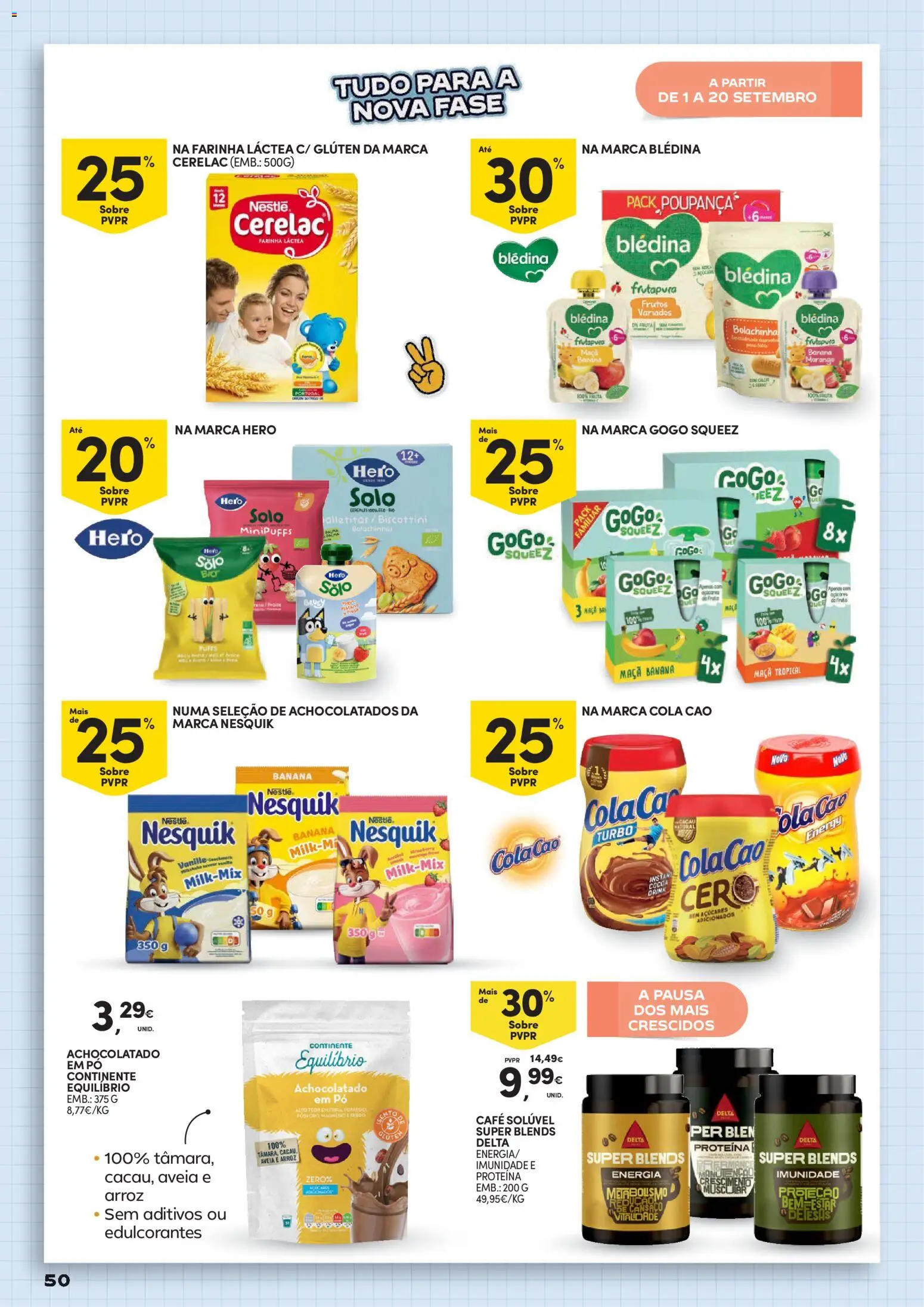 Continente Regresso às Aulas Na escola de toda a gente │ válido de 11/08/2026 | Página: 50 | Produtos: Farinha láctea, Maça, Farinha, Proteina