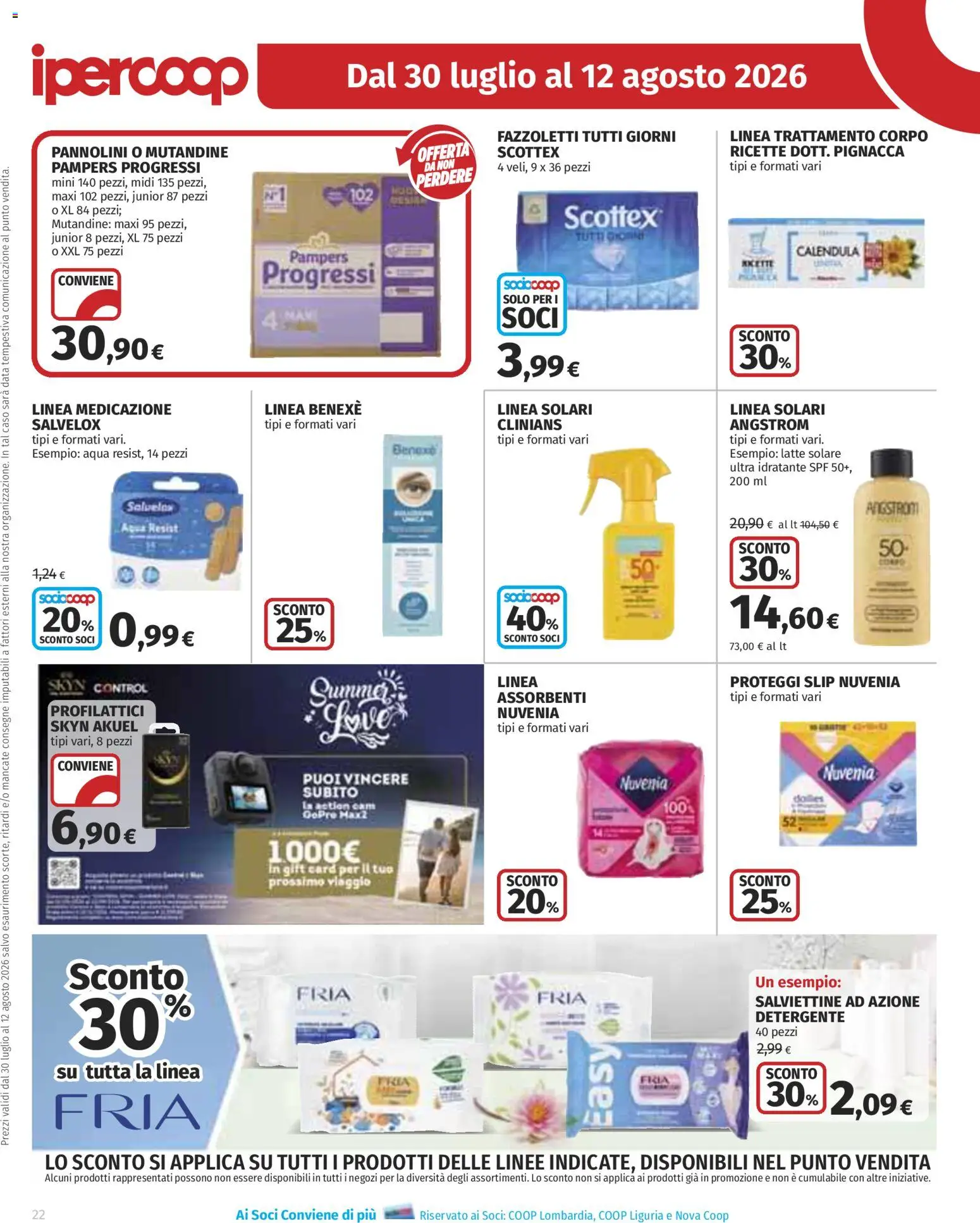 Volantino Ipercoop del 30/07/2026 | Pagina: 22 | Prodotti: Pannolini, Detergente, Fazzoletti, Mutandine