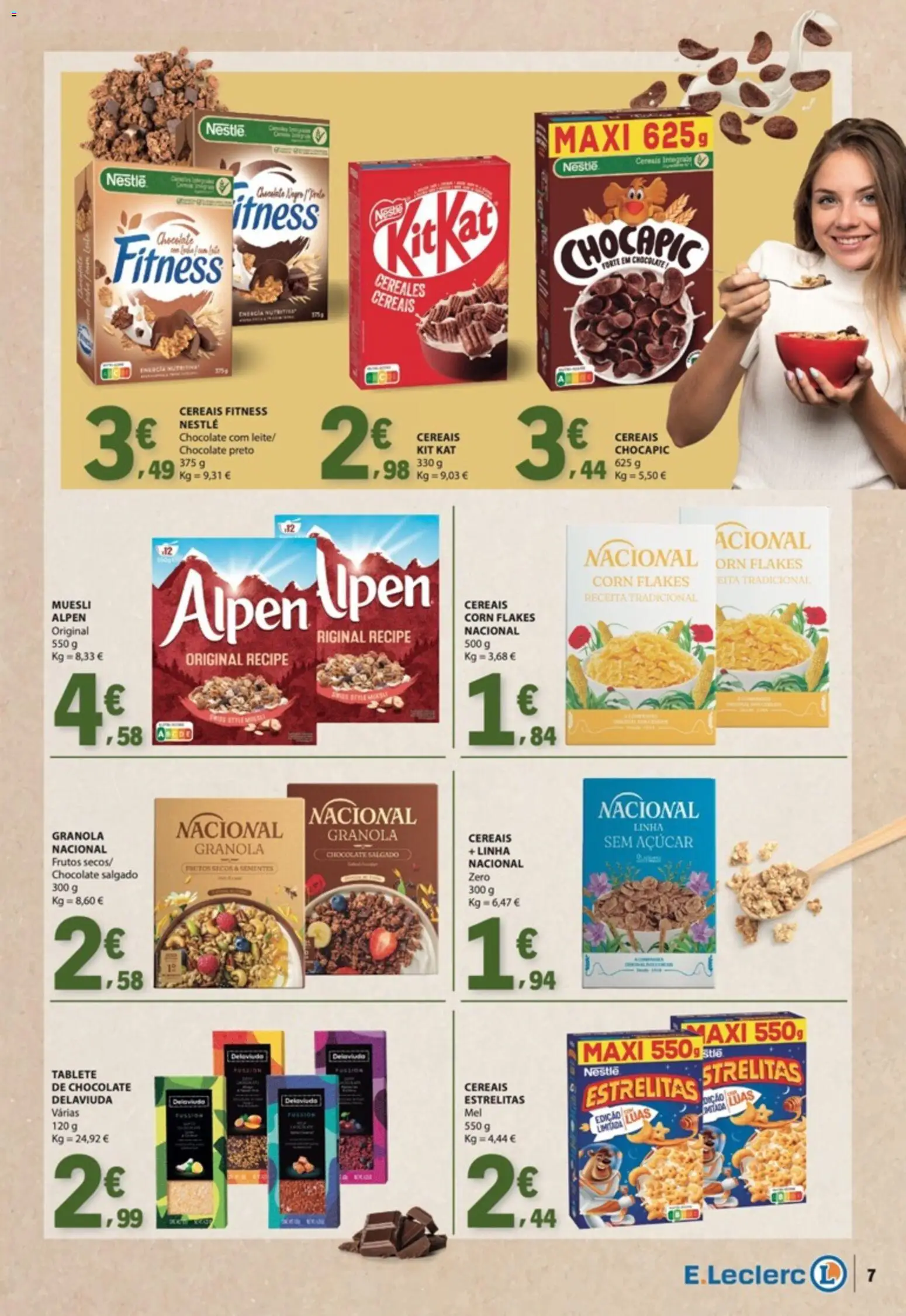 E.Leclerc folheto Bebidas Quentes │ válido de 27/10/2026 | Página: 7 | Produtos: Muesli, Chocolate, Açúcar, Cereais
