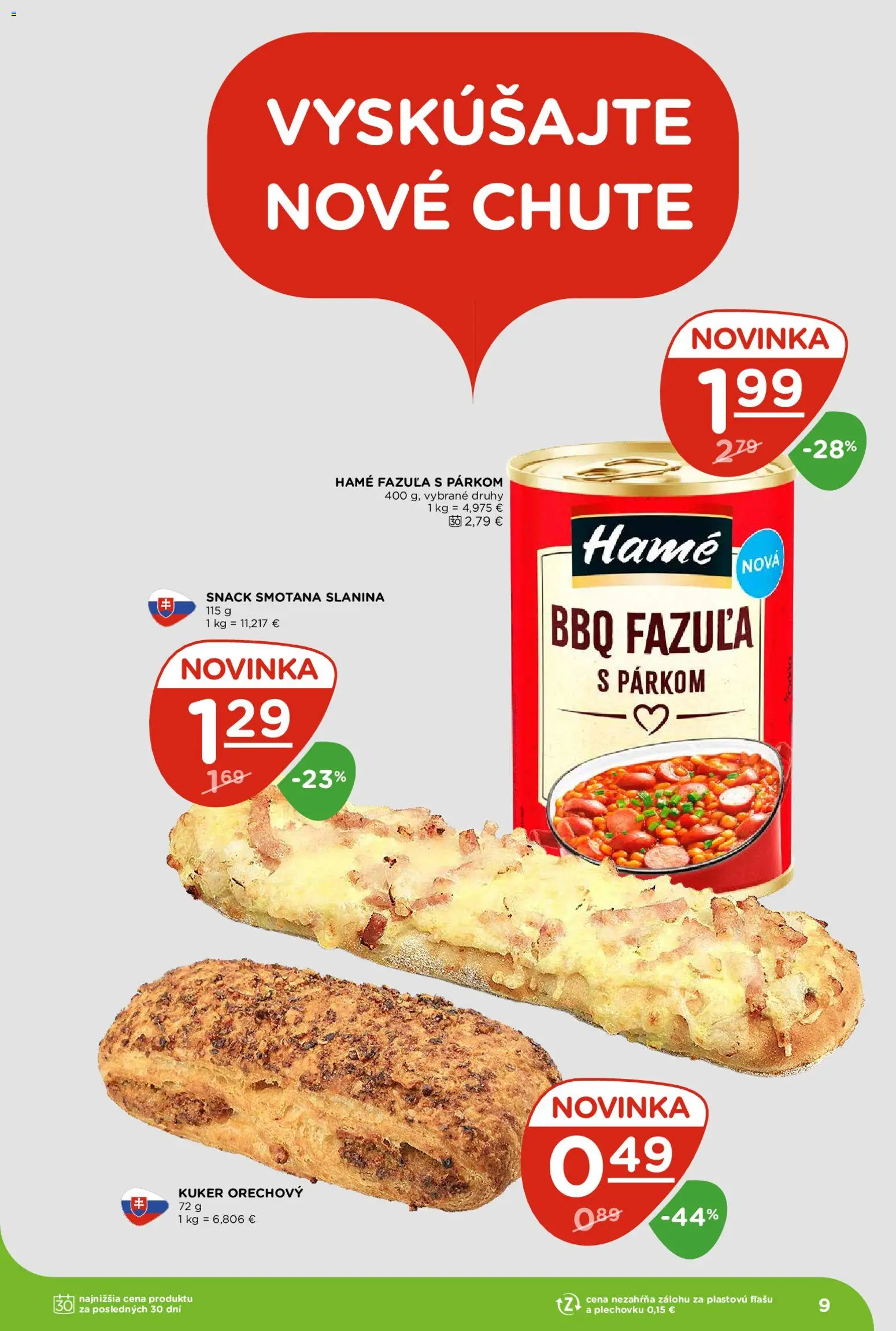 Nové Terno akcie – leták je platný od 13.08.2026 | Strana: 9 | Produkty: Slanina, Smotana, Fazuľa