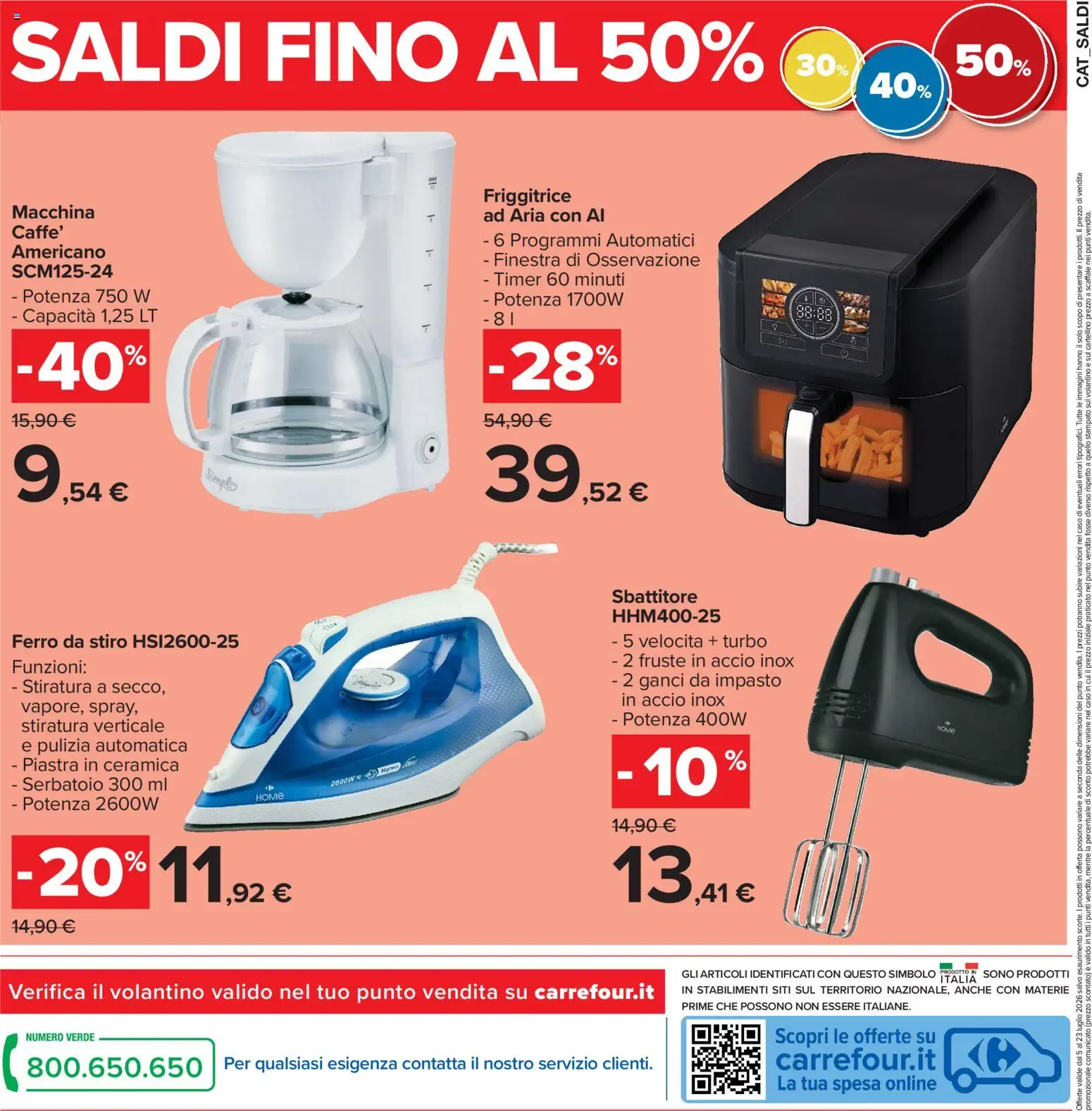 Volantino Carrefour del 05/07/2026 | Pagina: 4 | Prodotti: Caffè, Sbattitore, Ferro da stiro, Friggitrice