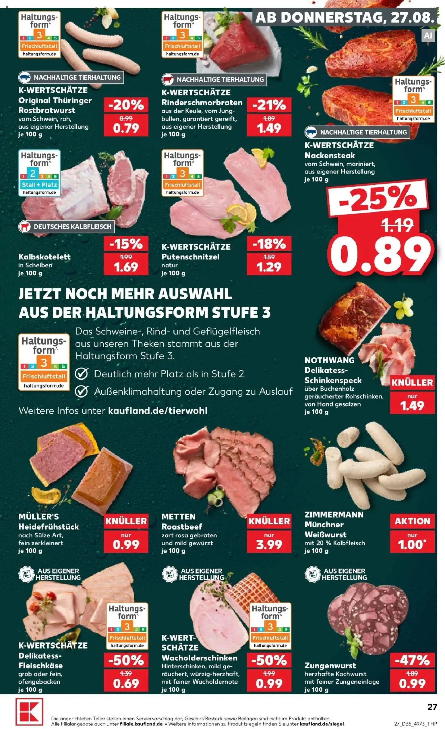Prospekt Kaufland ab 27.08.2026 » Angebote Online zum Blättern | Seite: 27 | Produkte: Beilagen, Weißwurst, Roastbeef, Putenschnitzel