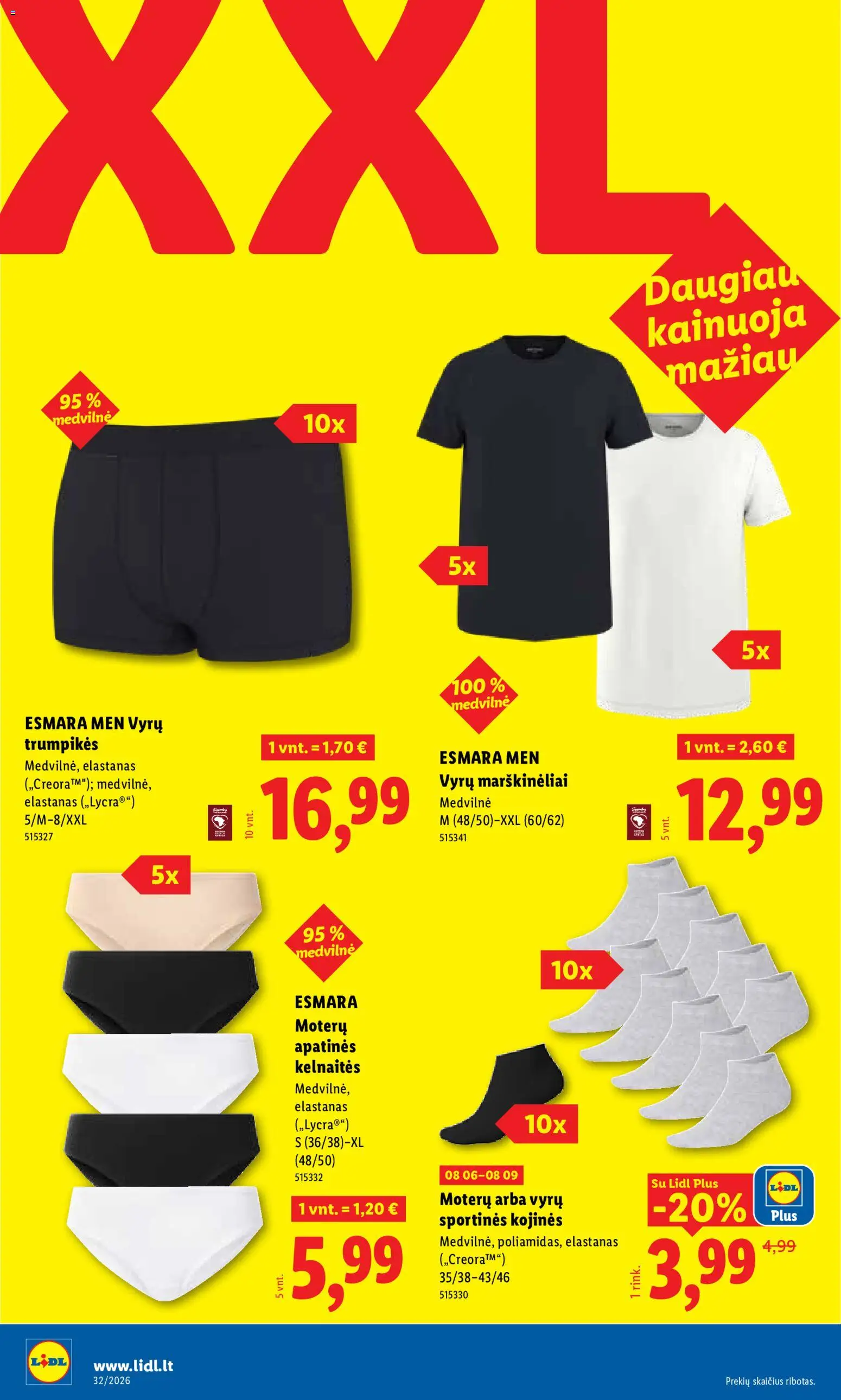 LIDL akcijos nuo 2026.08.03 | Puslapis: 24 | Prekių: Marškinėliai, Kelnaitės, Kojinės, Trumpikės