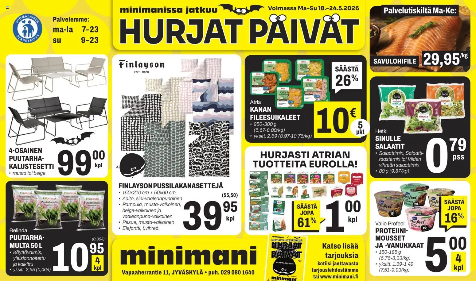 Minimani Tarjoukset - Jyväskylä – voimassa 18.05.2026 alkaen | Sivu: 1 | Tuotteet: Mousse, Multa, Salaatti