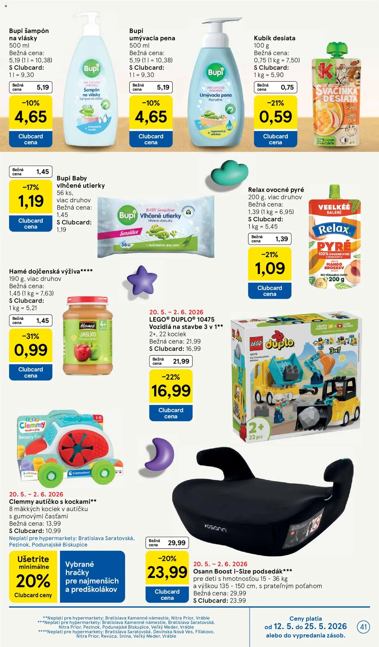 Nové Tesco akcie – leták je platný od 20.05.2026 | Strana: 41 | Produkty: LEGO, Šampón, Mango, Hračky