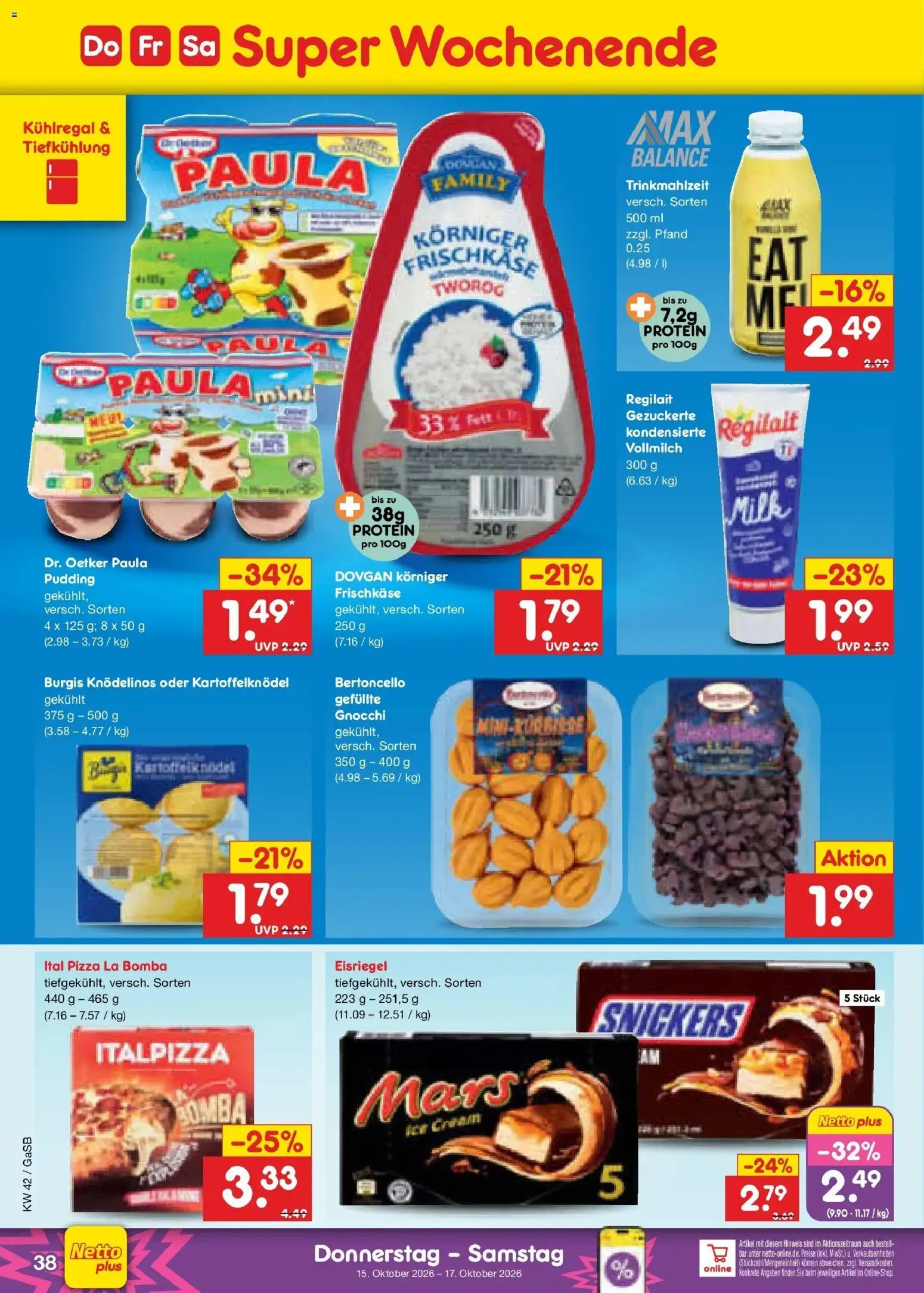 Netto Marken-Discount Prospekt Oldenburg (ab 12.10.2026) » Angebote | Seite: 52 | Produkte: Gnocchi, Pudding, Snickers, Frischkase