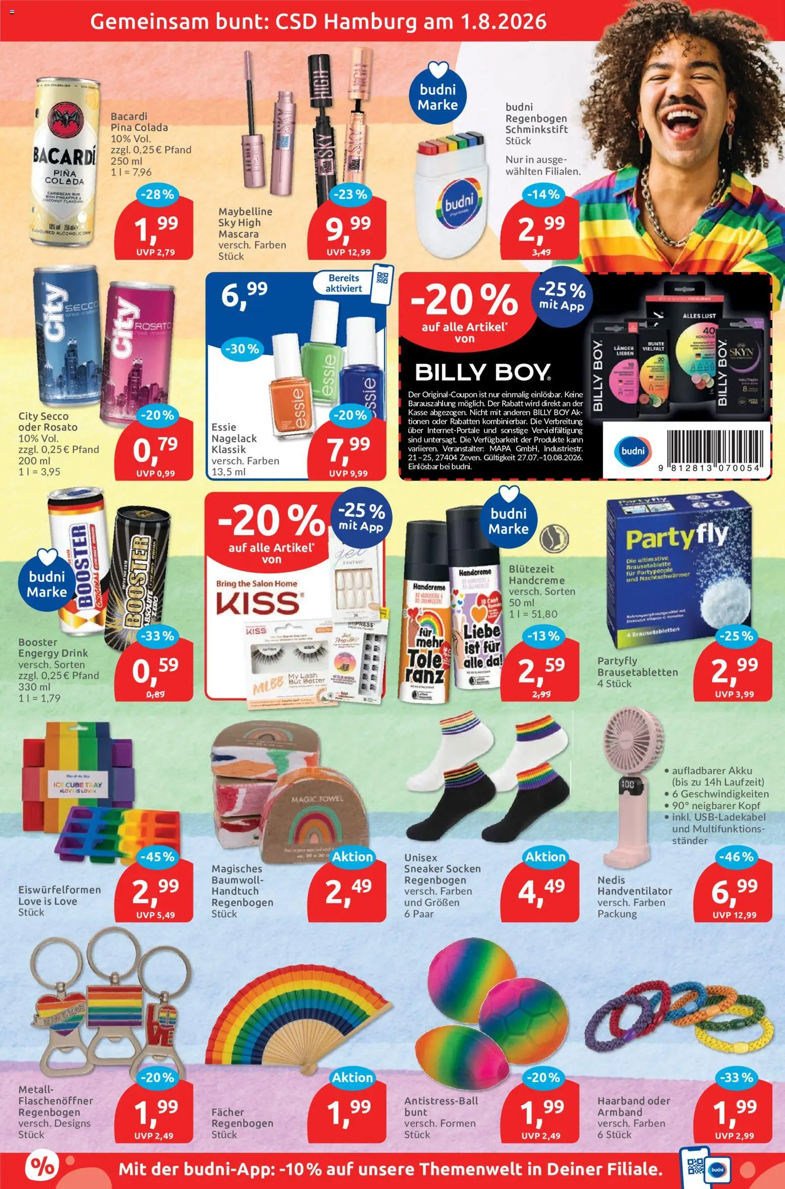 Budni Prospekt – gültig ab 27.07.2026 | Seite: 7 | Produkte: Bacardi, Handcreme, Socken, Mascara