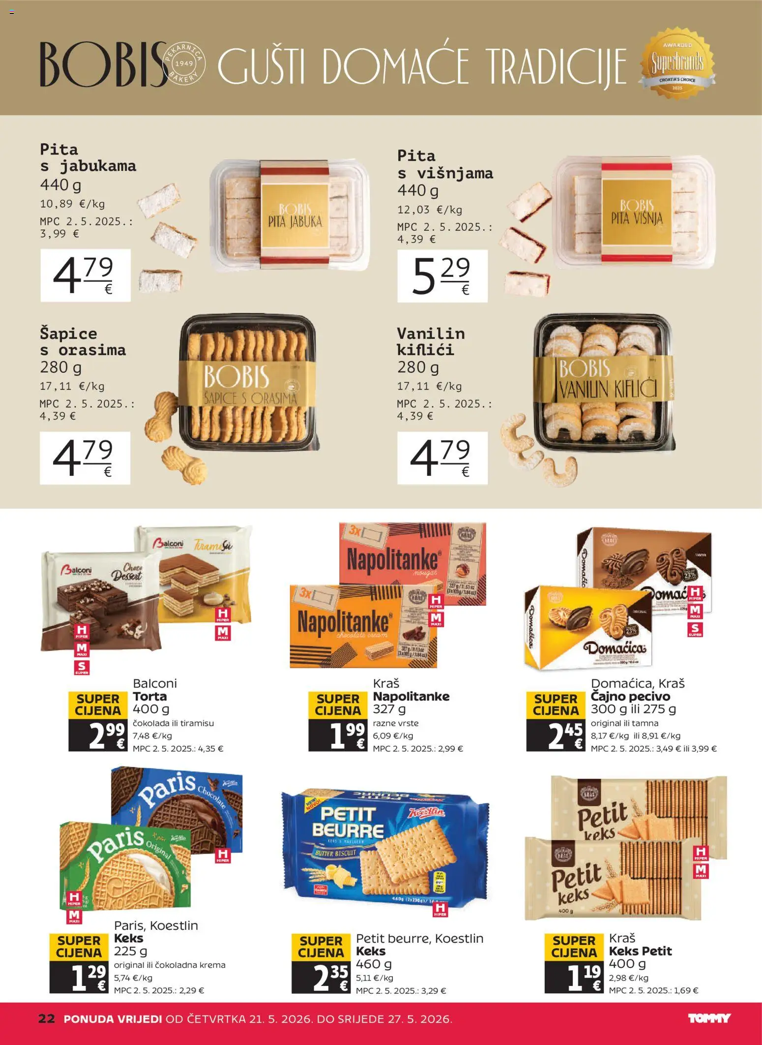 Tommy katalog | vrijedi od 21.05.2026 | Stranica: 22 | Proizvodi: Pita, Napolitanke, Pecivo, Jabuka
