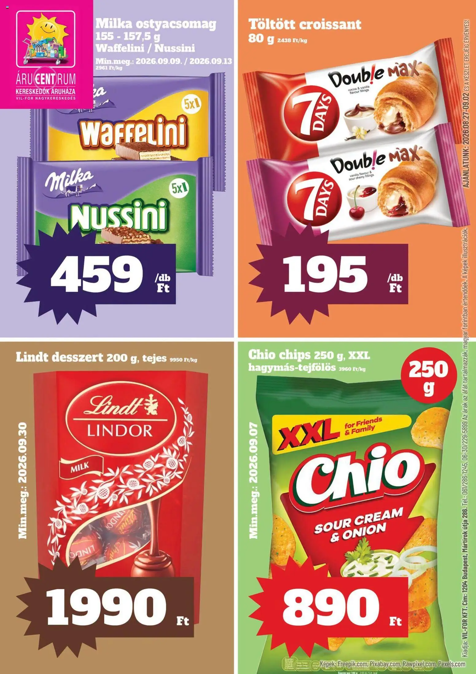 Vil-For akciós ujság - amely érvényes a következő dátumtól: 2026.08.27. | Oldal: 1 | Termékek: Chips, Rum, Desszert, Chio chips