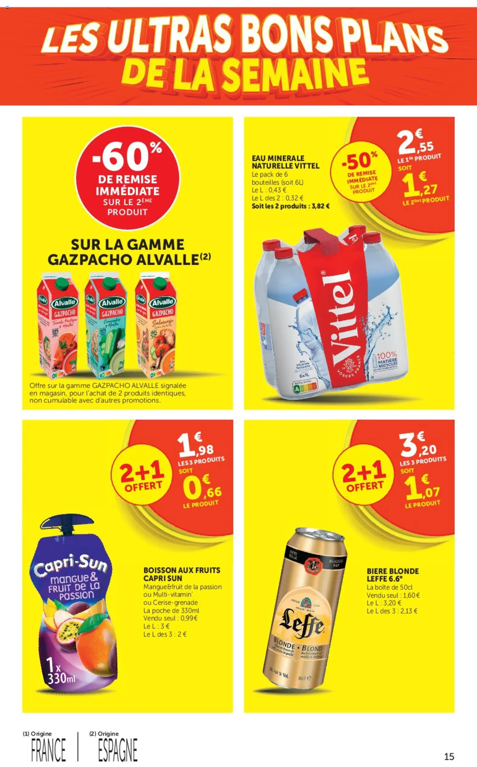 {H1} | Page: 15 | Produits: Concombre, Mangue, Vittel, Bière