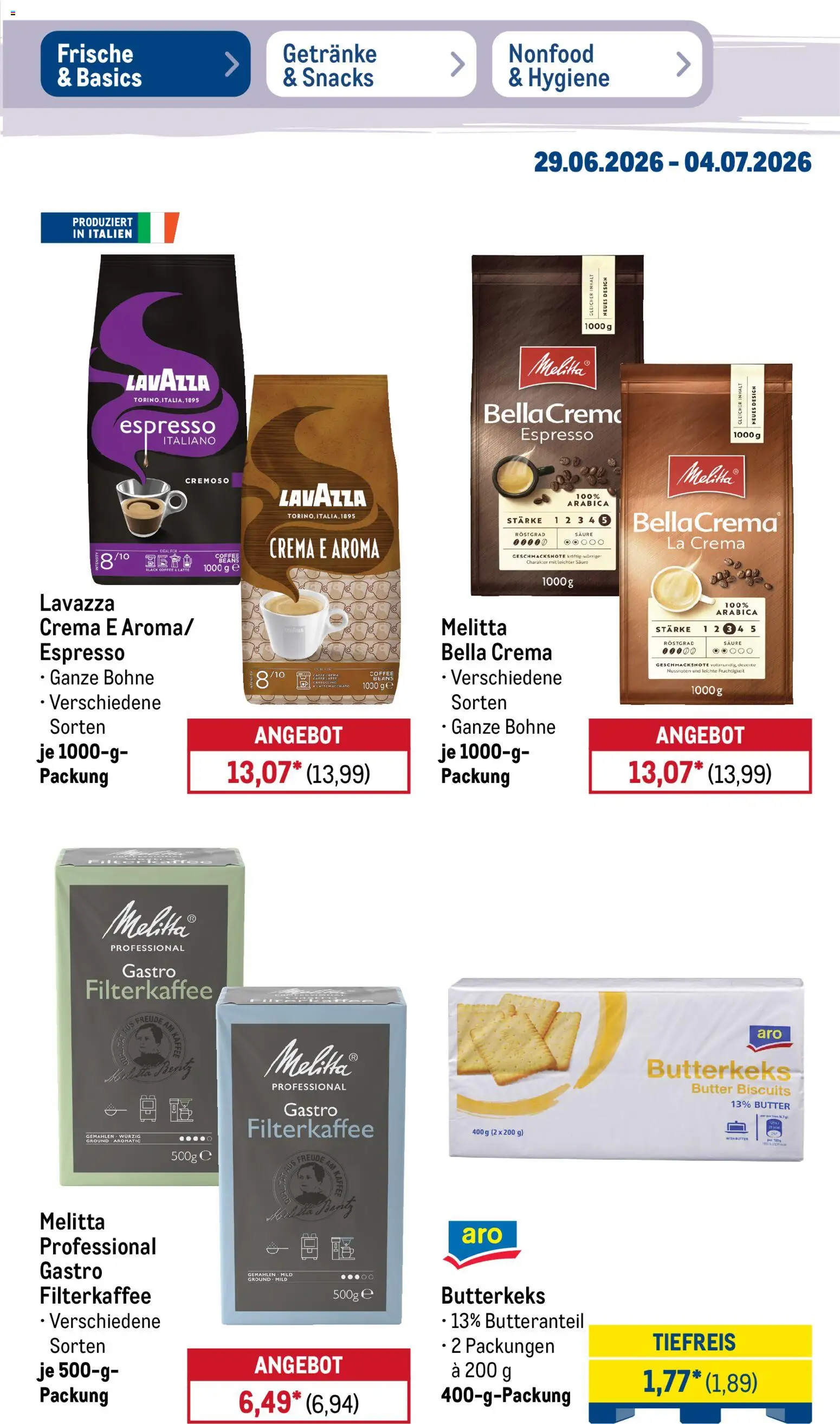 Metro Non Food & Hygiene – gültig ab 29.06.2026 | Seite: 52 | Produkte: Melitta, Lavazza, Butter, Kaffee