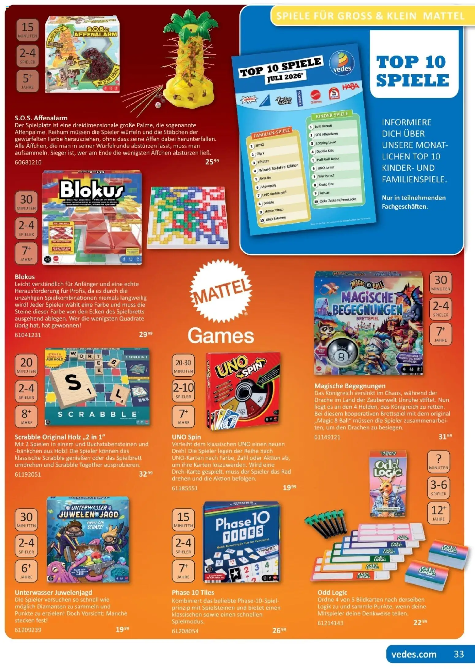 Vedes Spiele-, Buch- und Kreativprospekt – gültig ab 24.08.2026 | Seite: 33 | Produkte: Top