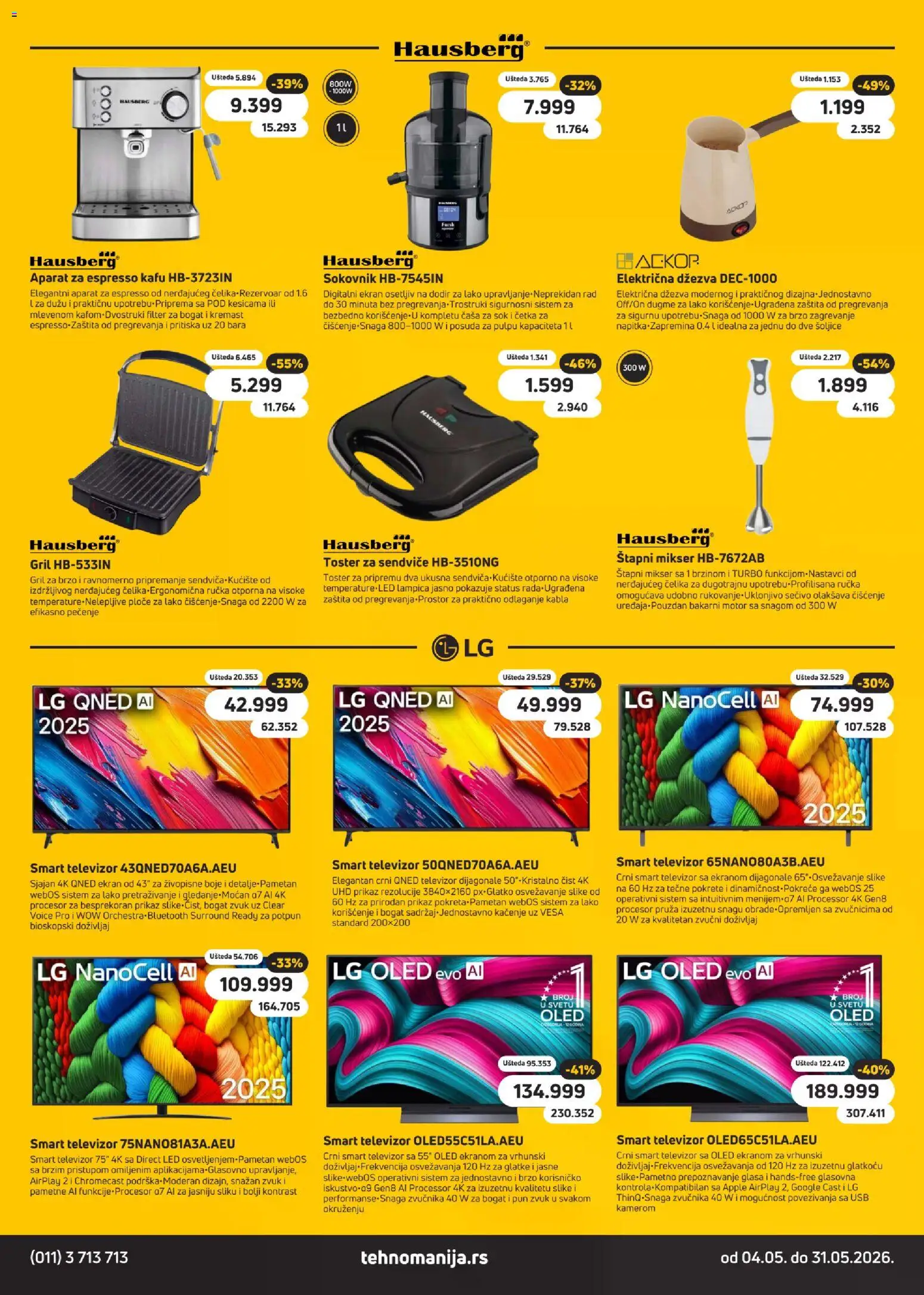 Tehnomanija katalog - važi od 04.05.2026 | Strana: 15 | Proizvode: Sokovnik, Toster, Štapni mikser, USB