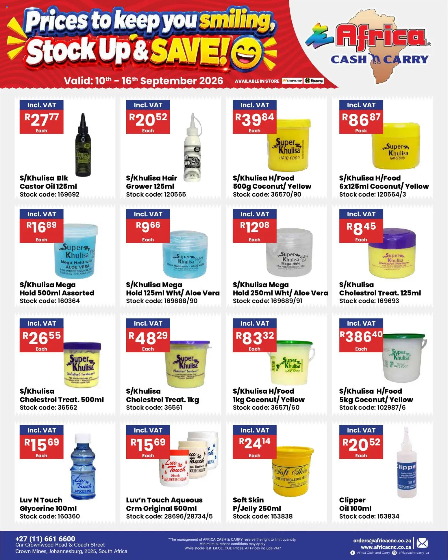 New Africa Cash & Carry catalogue – valid from 10/09/2026 | Page: 69 | Products: Aloe Vera, Butter, Stock, Petroleum jelly
