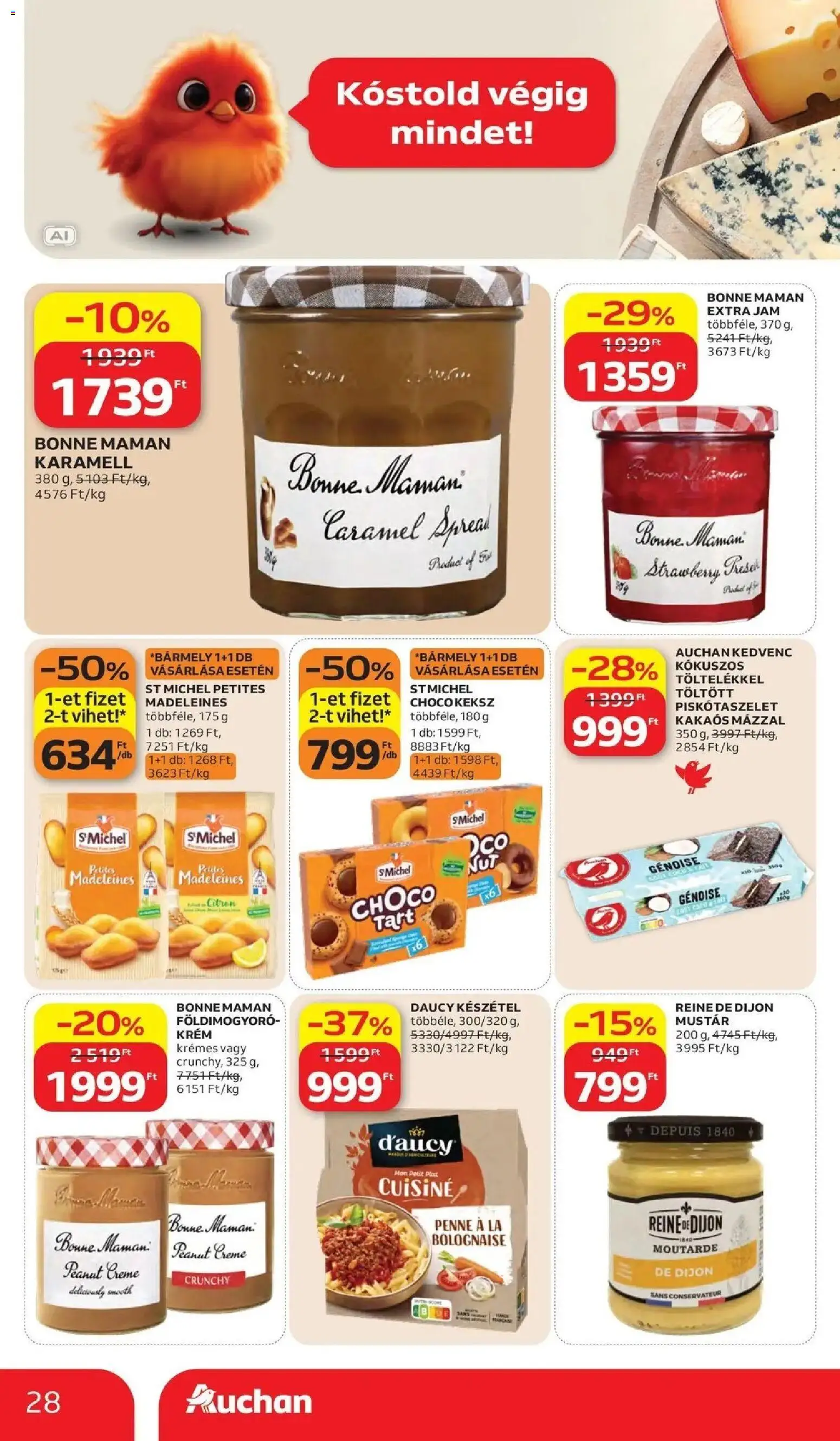 Auchan akciós újság Szolnok - 2026.10.15. -tól/töl > akció, lapozható szórólap 🛍️ | Oldal: 28 | Termékek: Krém, Penne, Mustár, Készétel