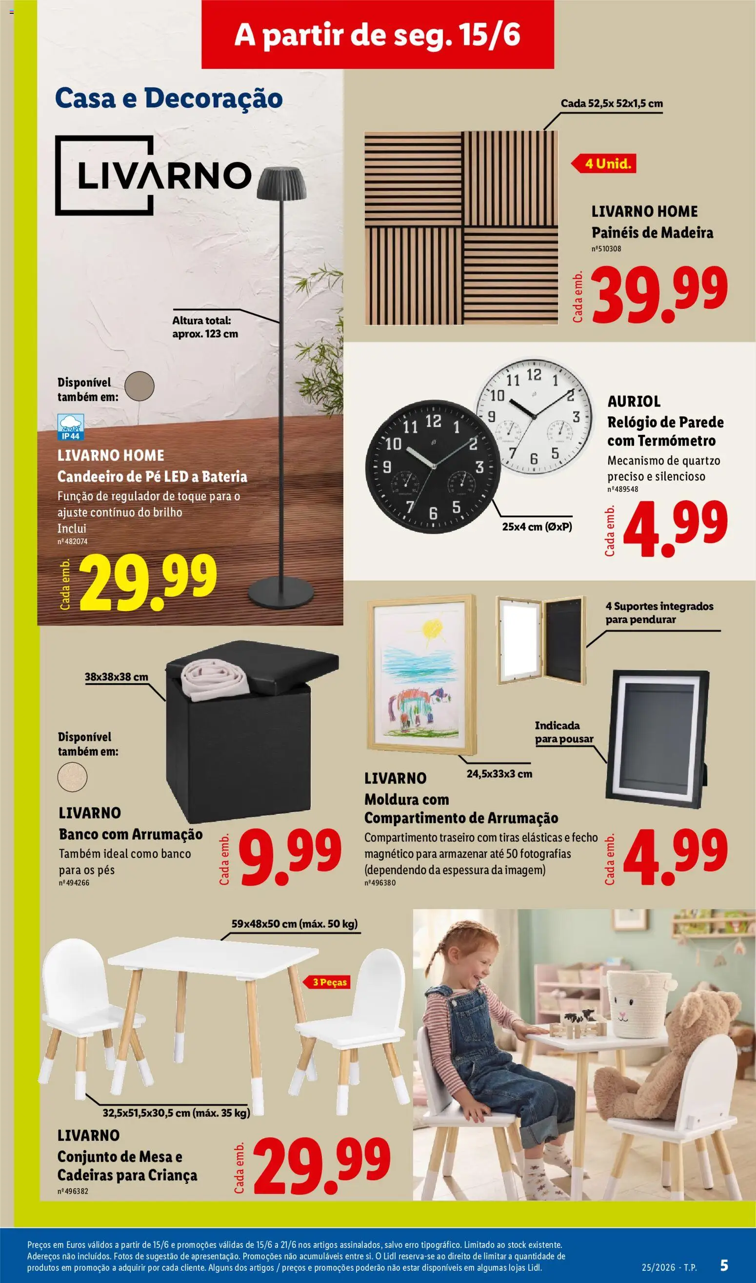 Lidl Novidades │ válido de 15.06.2026 | Página: 5 | Produtos: Candeeiro, Moldura, Termómetro, Banco